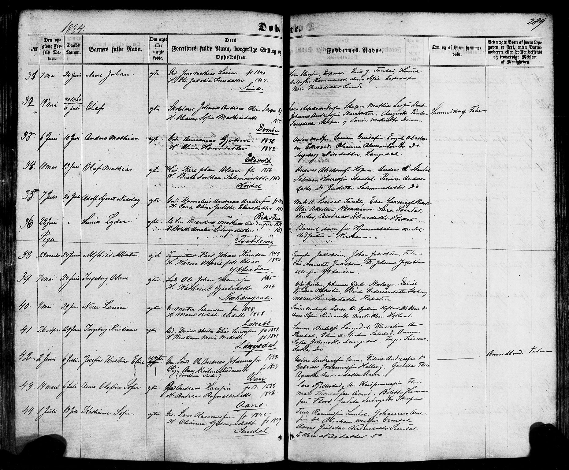 Kinn sokneprestembete, AV/SAB-A-80801/H/Haa/Haaa/L0006: Parish register (official) no. A 6, 1857-1885, p. 289