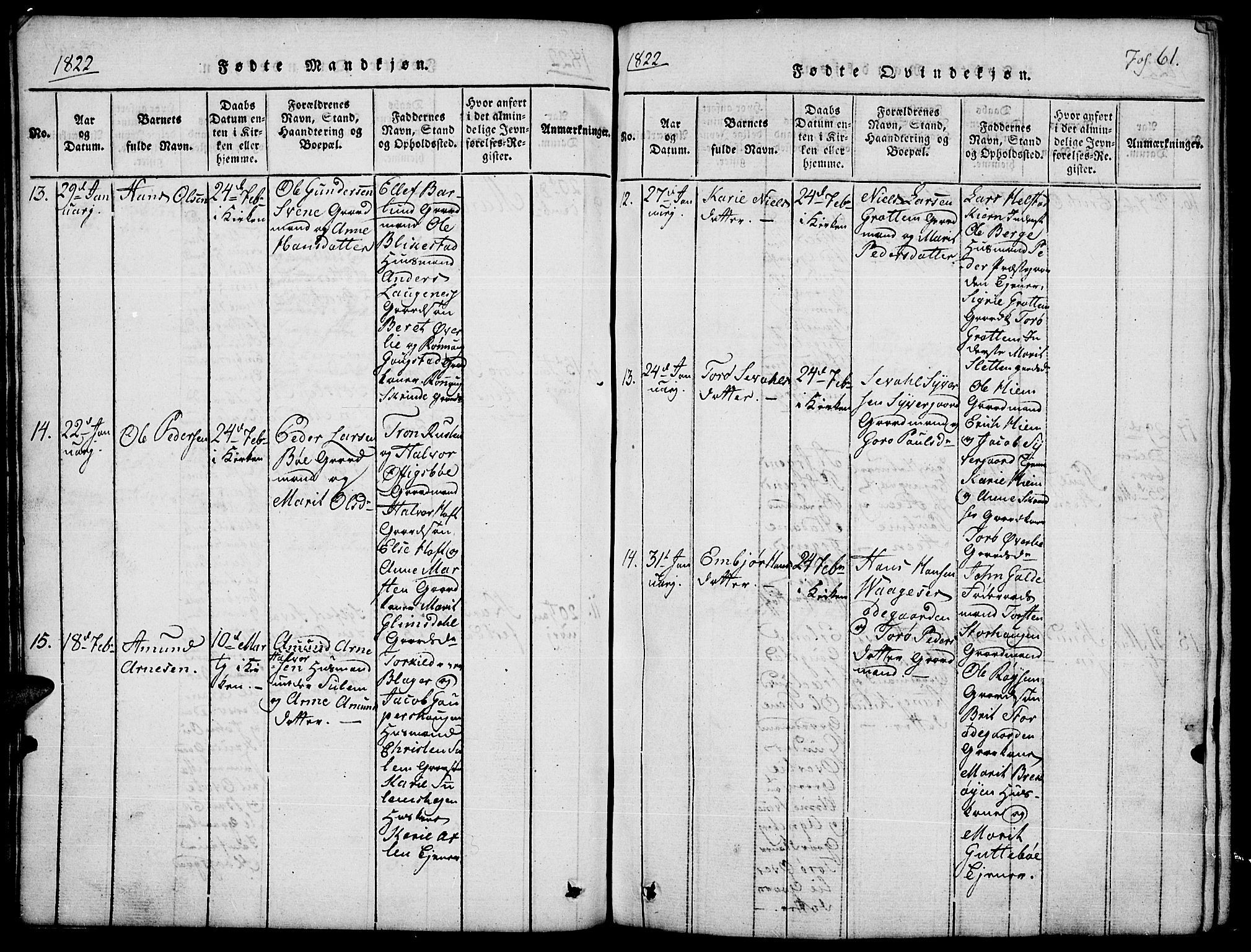 Lom prestekontor, SAH/PREST-070/L/L0001: Parish register (copy) no. 1, 1815-1836, p. 61