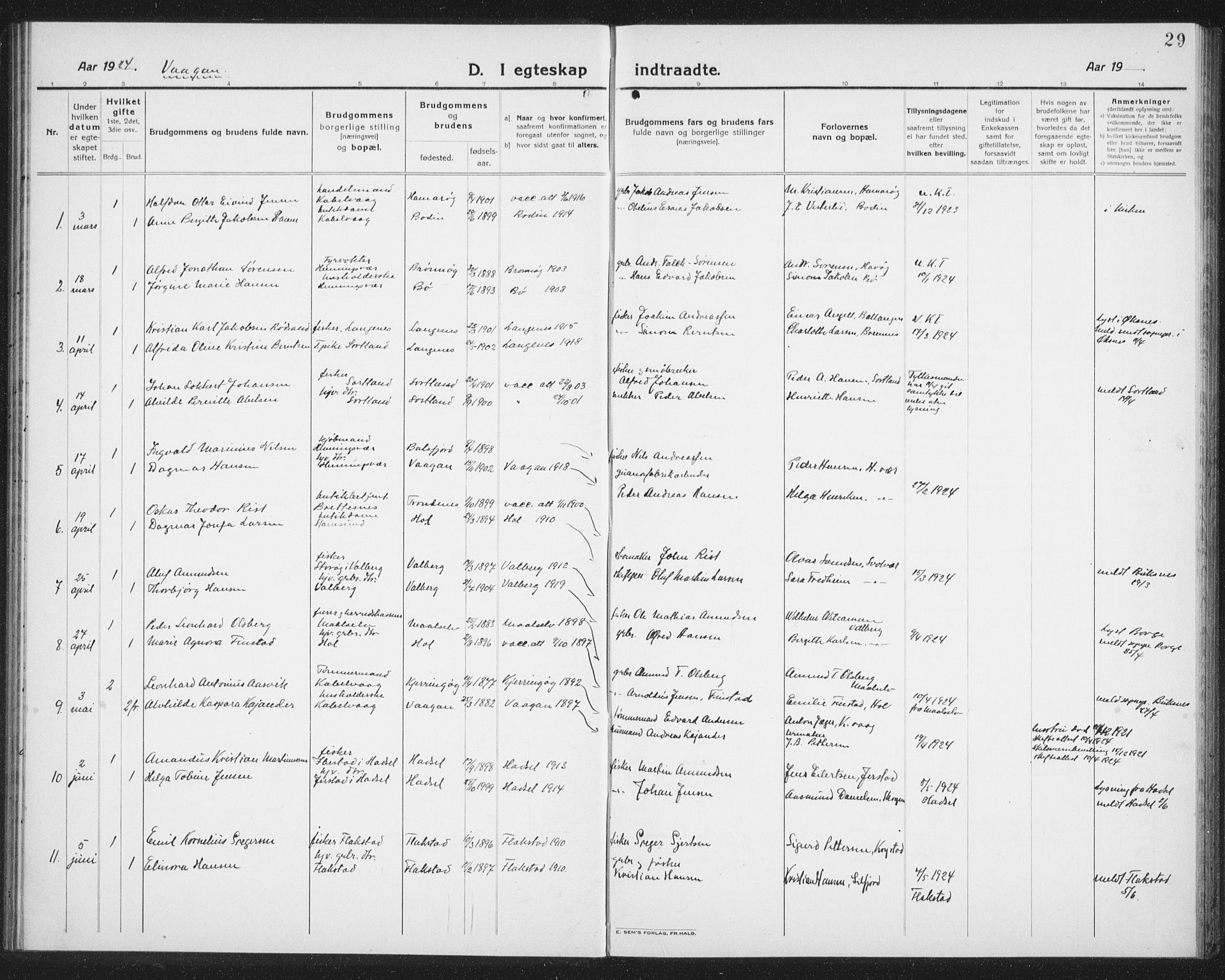 Ministerialprotokoller, klokkerbøker og fødselsregistre - Nordland, SAT/A-1459/874/L1082: Parish register (copy) no. 874C11, 1920-1939, p. 29