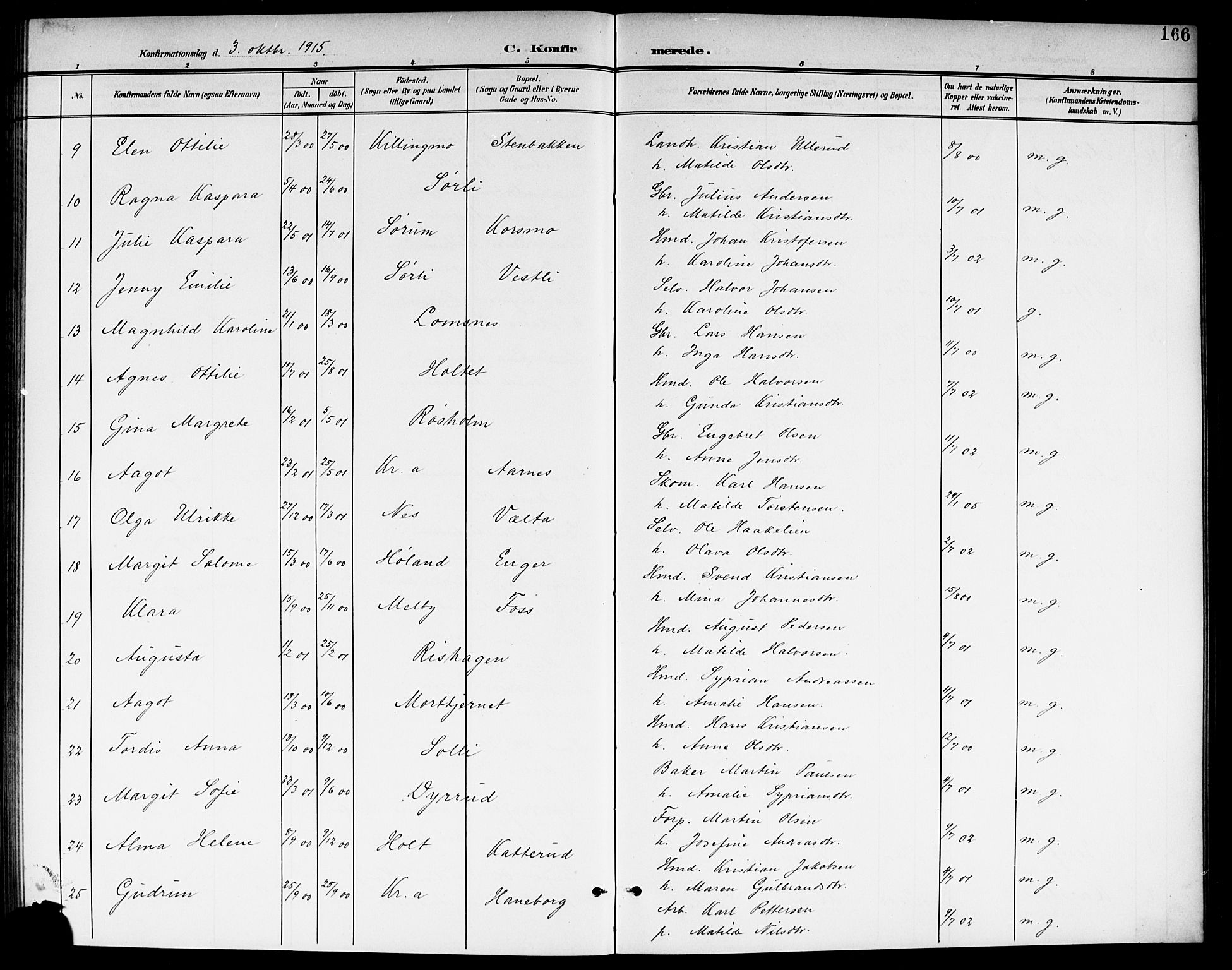 Aurskog prestekontor Kirkebøker, AV/SAO-A-10304a/G/Ga/L0004: Parish register (copy) no. I 4, 1901-1921, p. 166