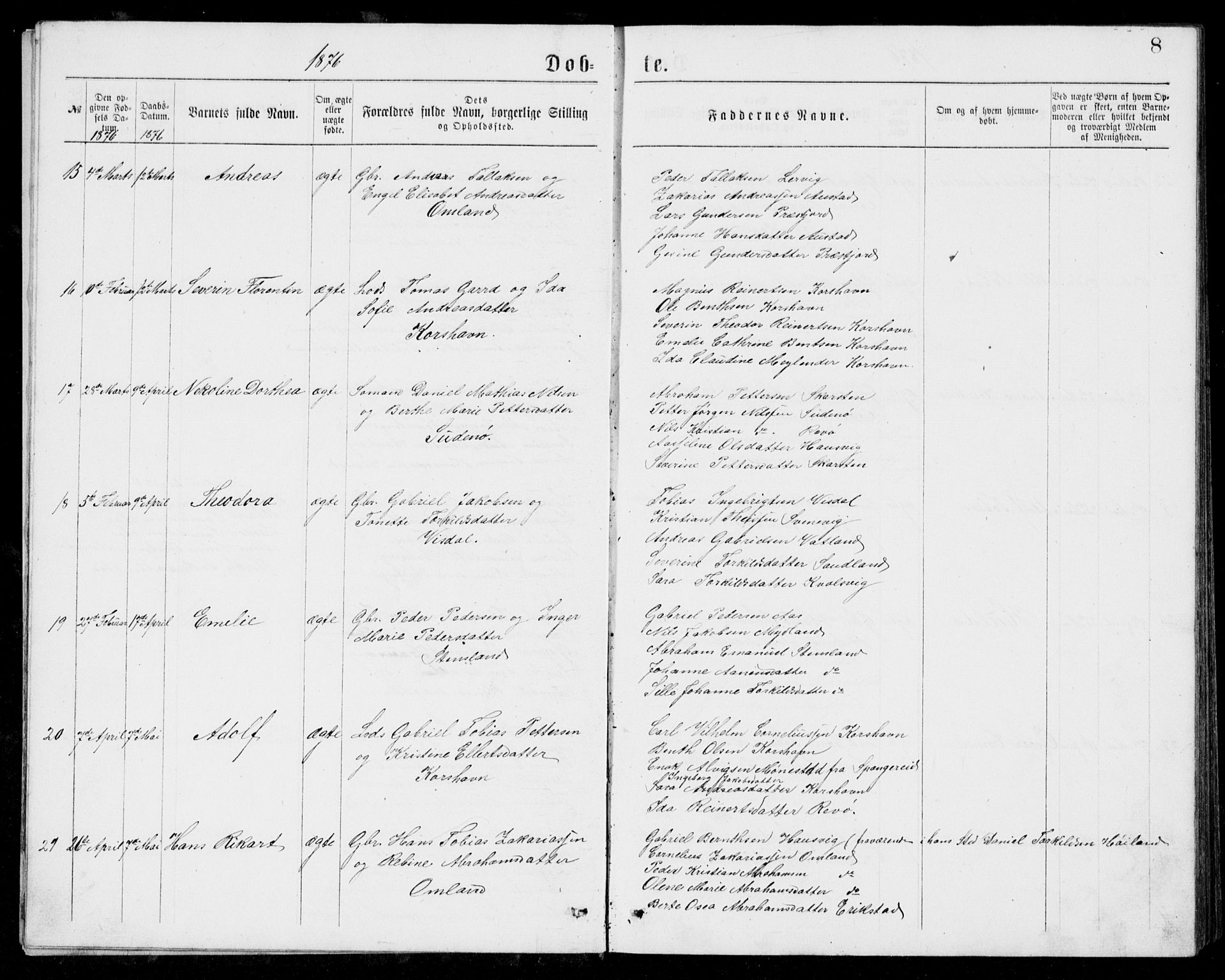 Lyngdal sokneprestkontor, AV/SAK-1111-0029/F/Fb/Fba/L0002: Parish register (copy) no. B 2, 1876-1886, p. 8