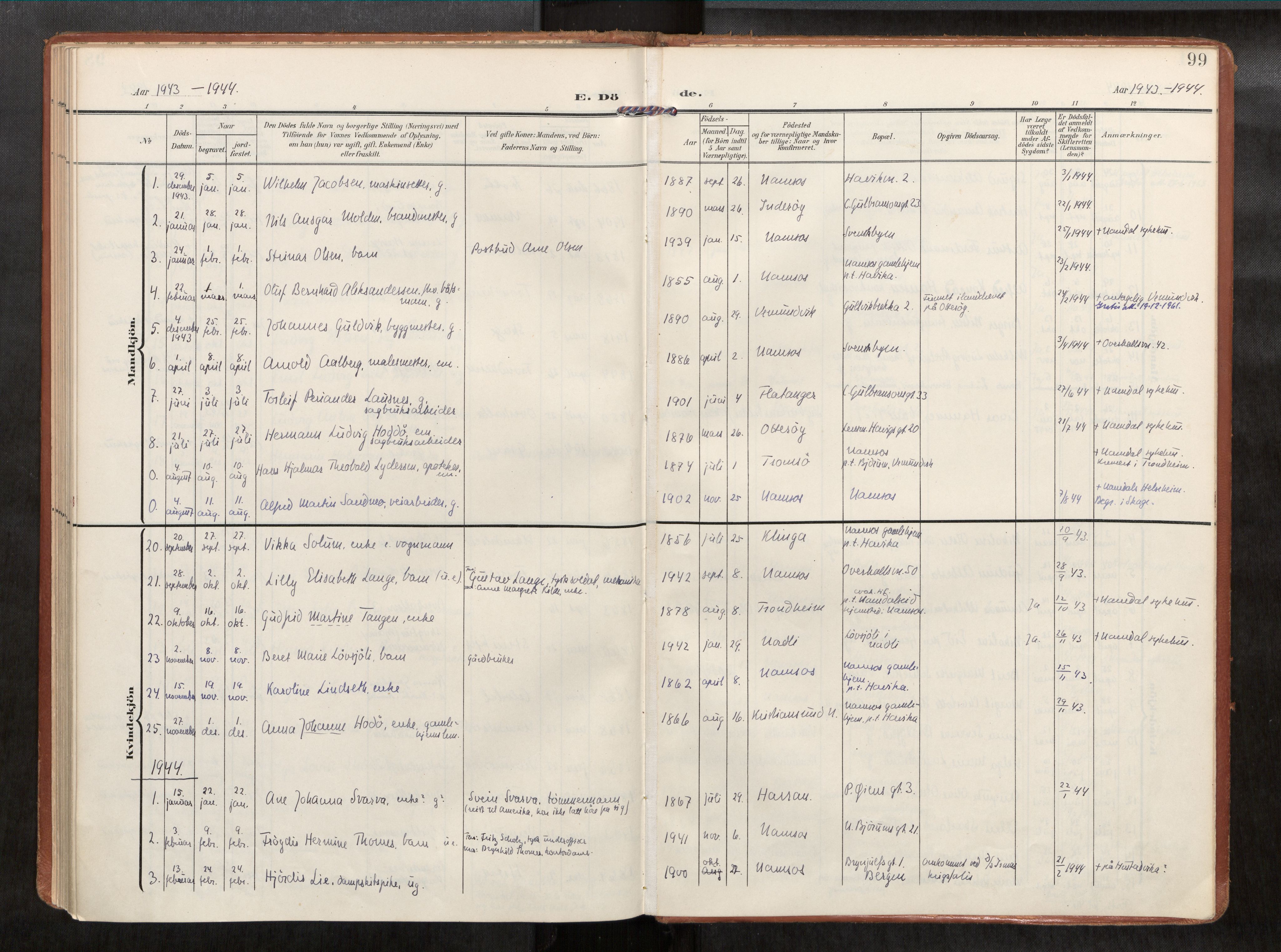 Ministerialprotokoller, klokkerbøker og fødselsregistre - Nord-Trøndelag, AV/SAT-A-1458/768/L0579b: Parish register (official) no. 768A15, 1908-1945, p. 99