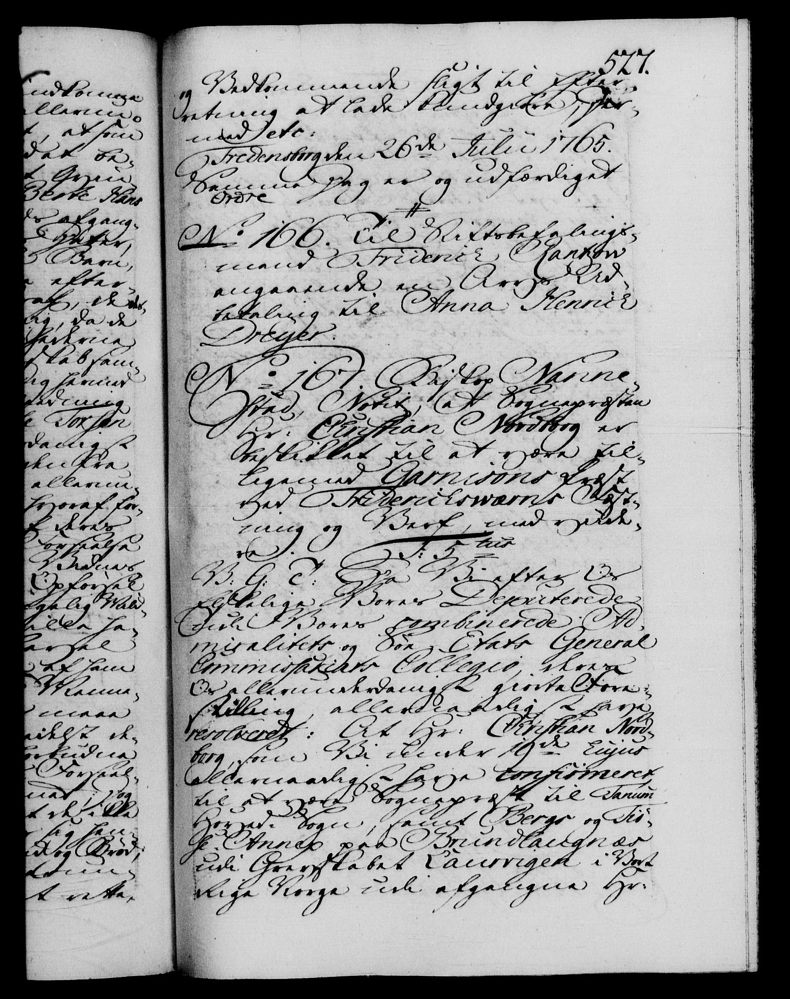 Danske Kanselli 1572-1799, AV/RA-EA-3023/F/Fc/Fca/Fcab/L0037: Norske tegnelser, 1762-1766, p. 527a