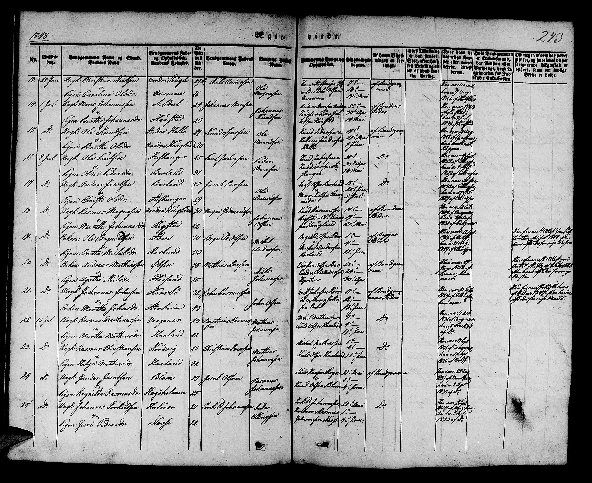 Manger sokneprestembete, AV/SAB-A-76801/H/Haa: Parish register (official) no. A 5, 1839-1848, p. 243