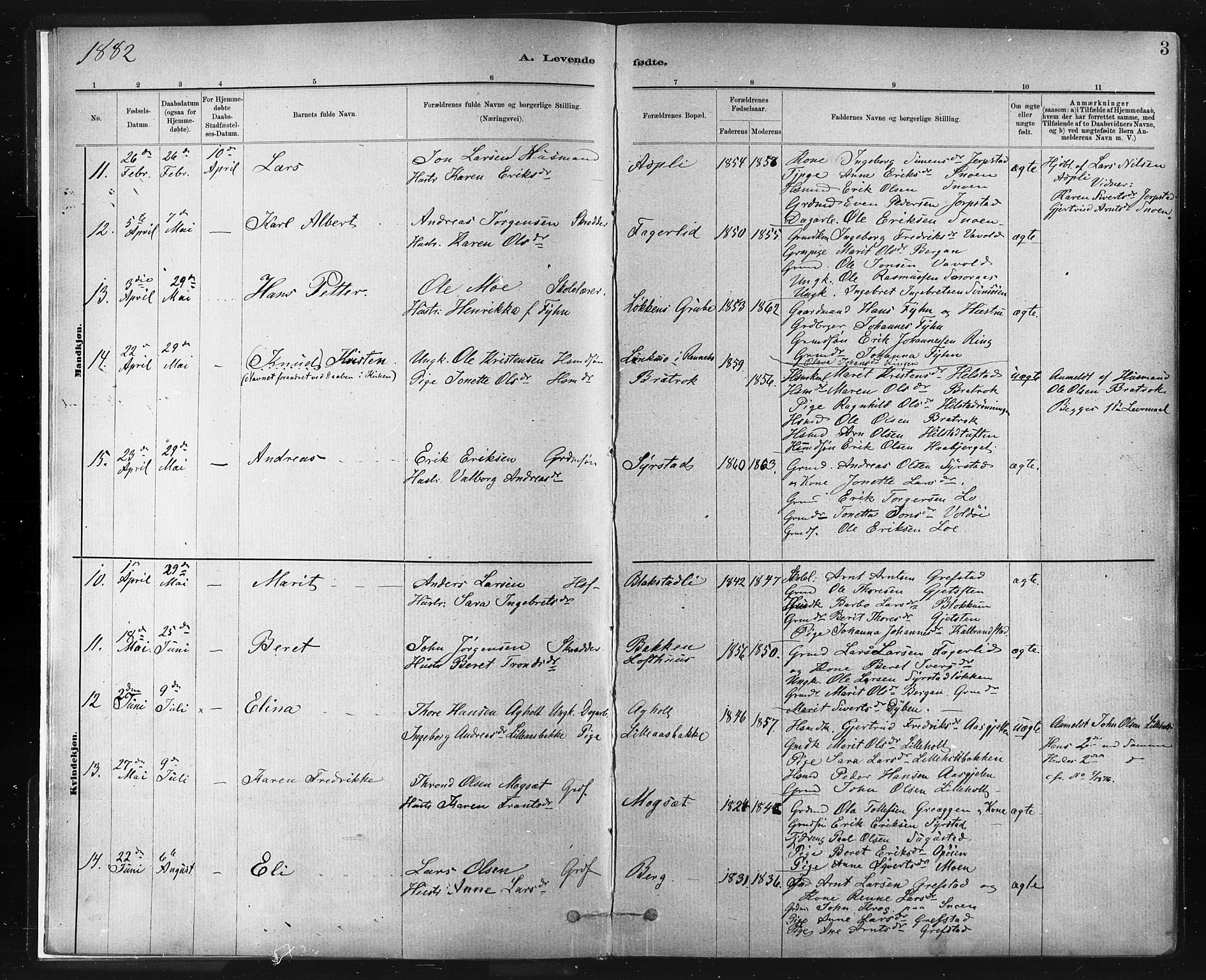 Ministerialprotokoller, klokkerbøker og fødselsregistre - Sør-Trøndelag, AV/SAT-A-1456/672/L0857: Parish register (official) no. 672A09, 1882-1893, p. 3