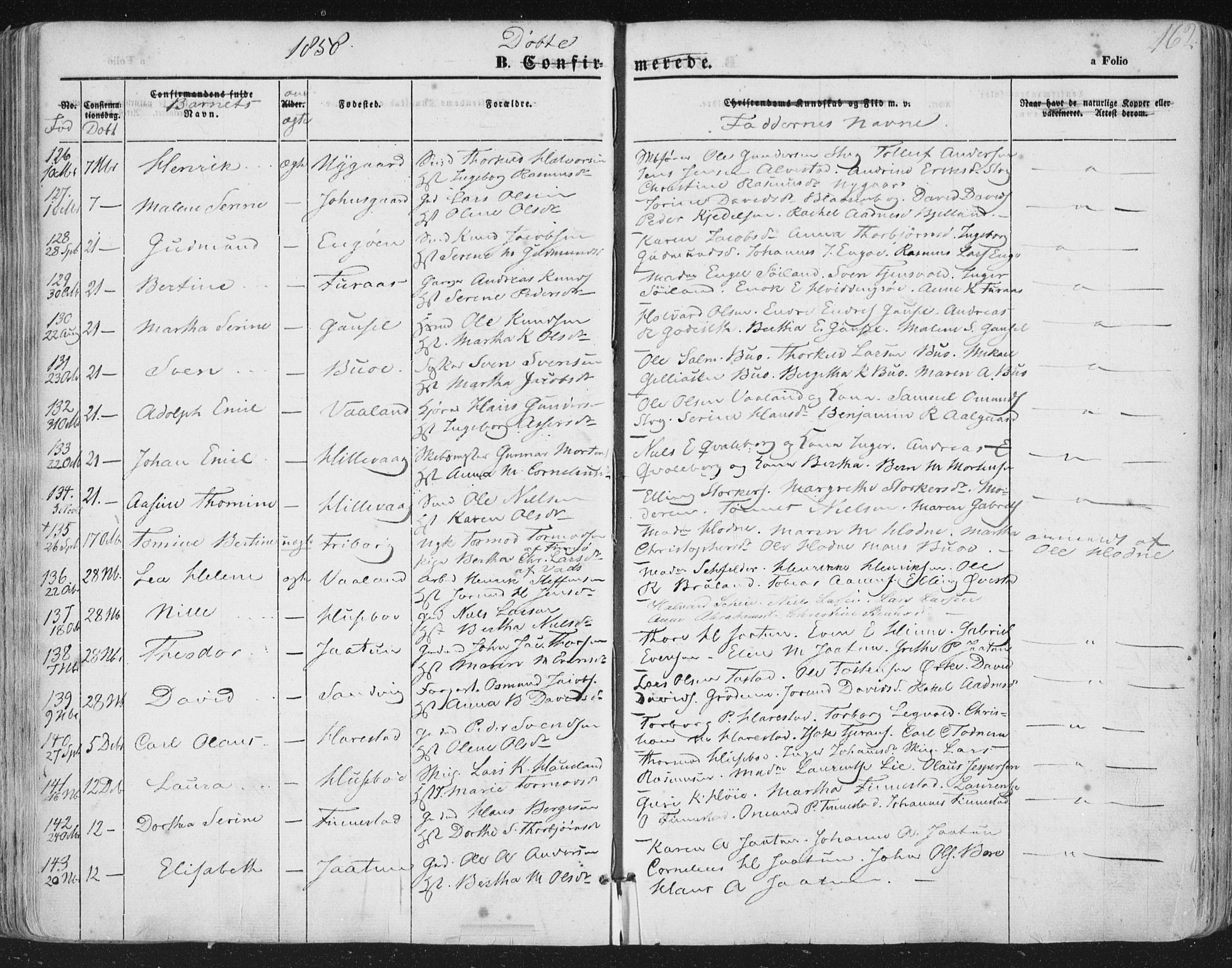 Hetland sokneprestkontor, AV/SAST-A-101826/30/30BA/L0002: Parish register (official) no. A 2, 1849-1869, p. 162