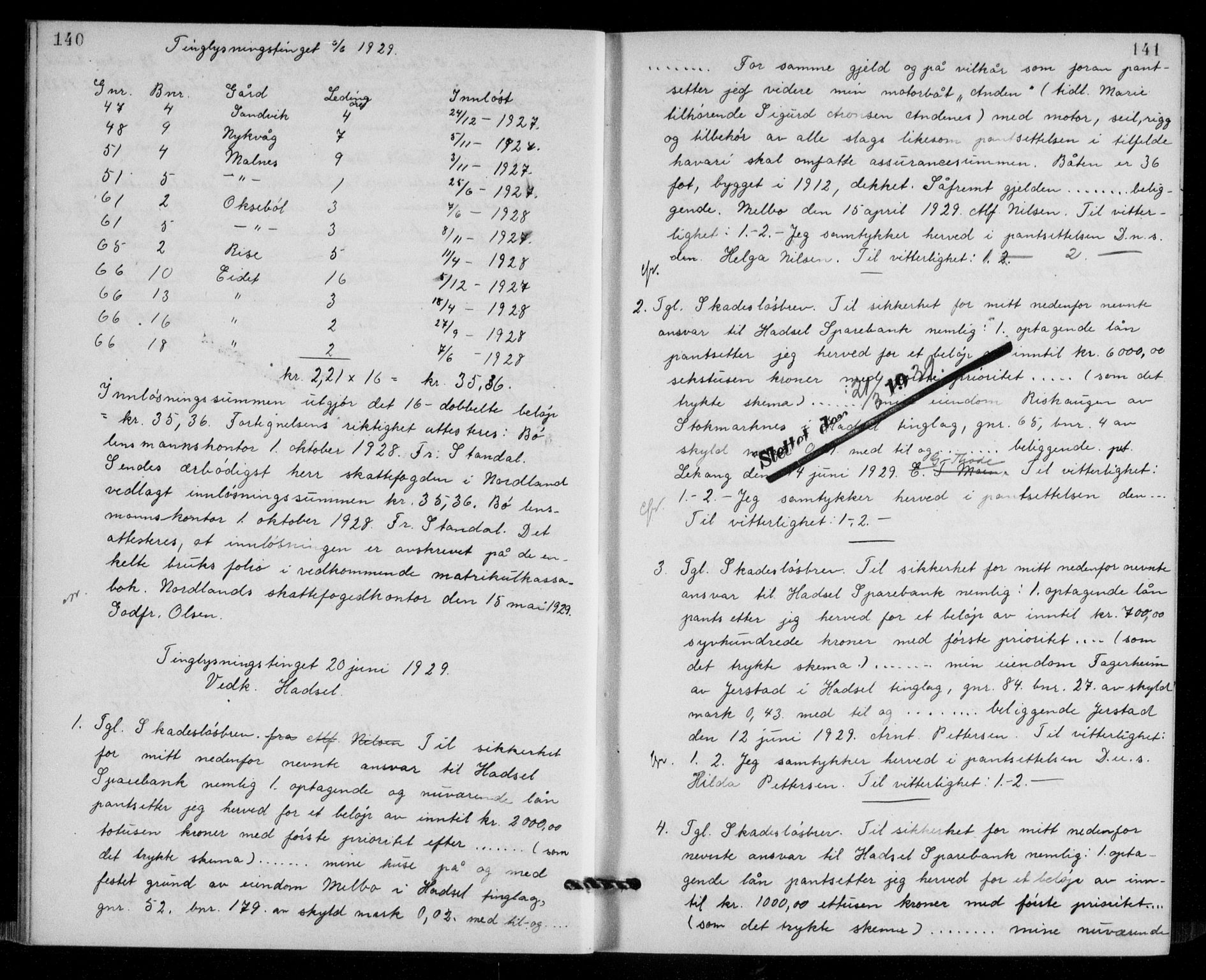 Vesterålen sorenskriveri, SAT/A-4180/1/2/2Ca/L0048: Mortgage book no. 41, 1928-1932, Deed date: 20.06.1929