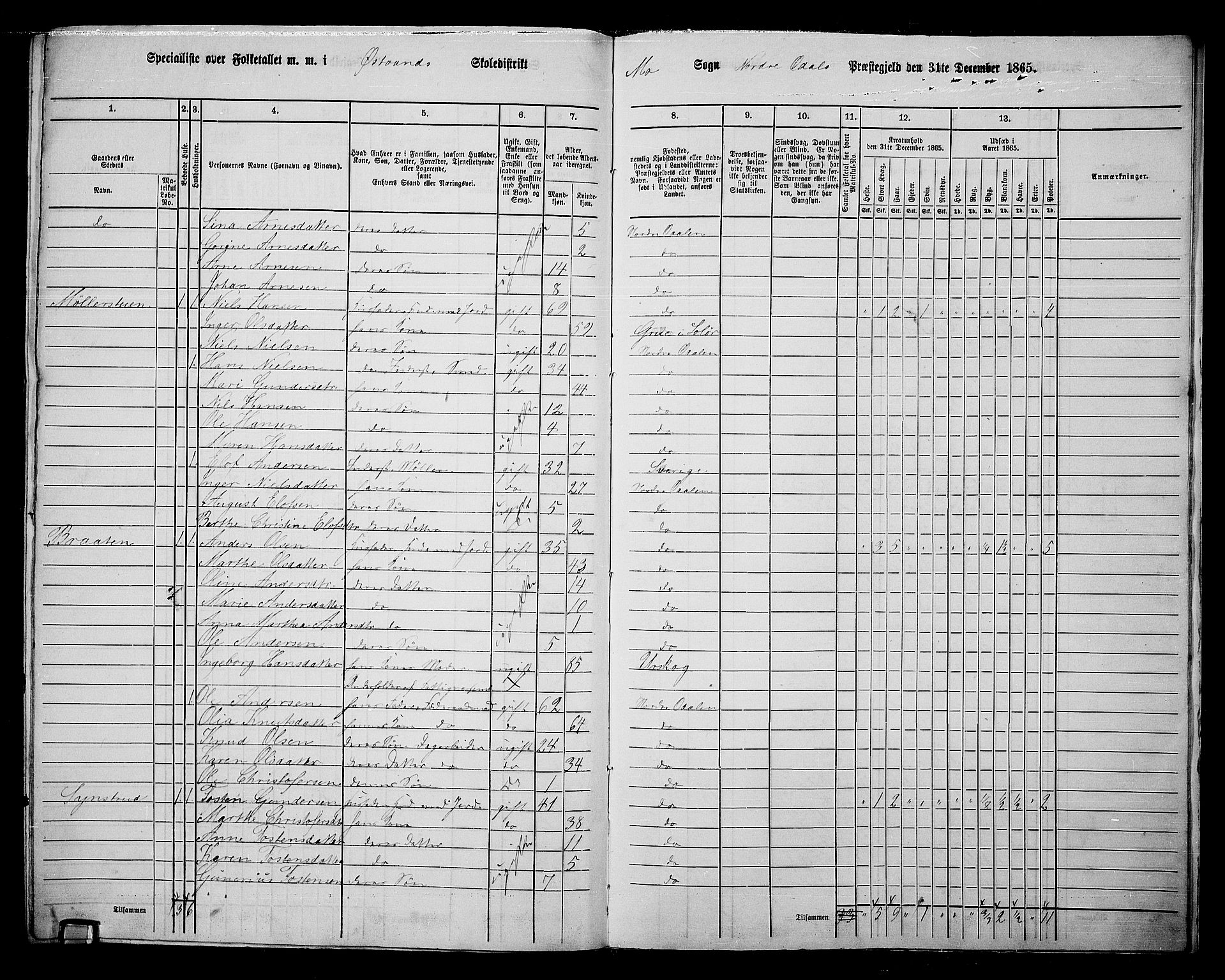 RA, 1865 census for Nord-Odal, 1865, p. 166