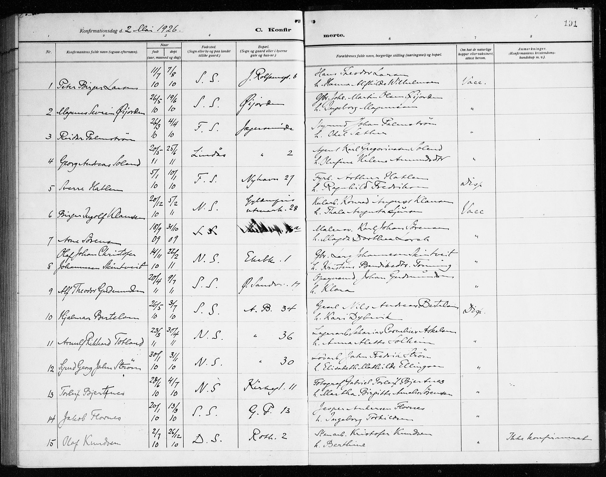 Sandviken Sokneprestembete, SAB/A-77601/H/Ha/L0012: Parish register (official) no. C 3, 1918-1926, p. 191