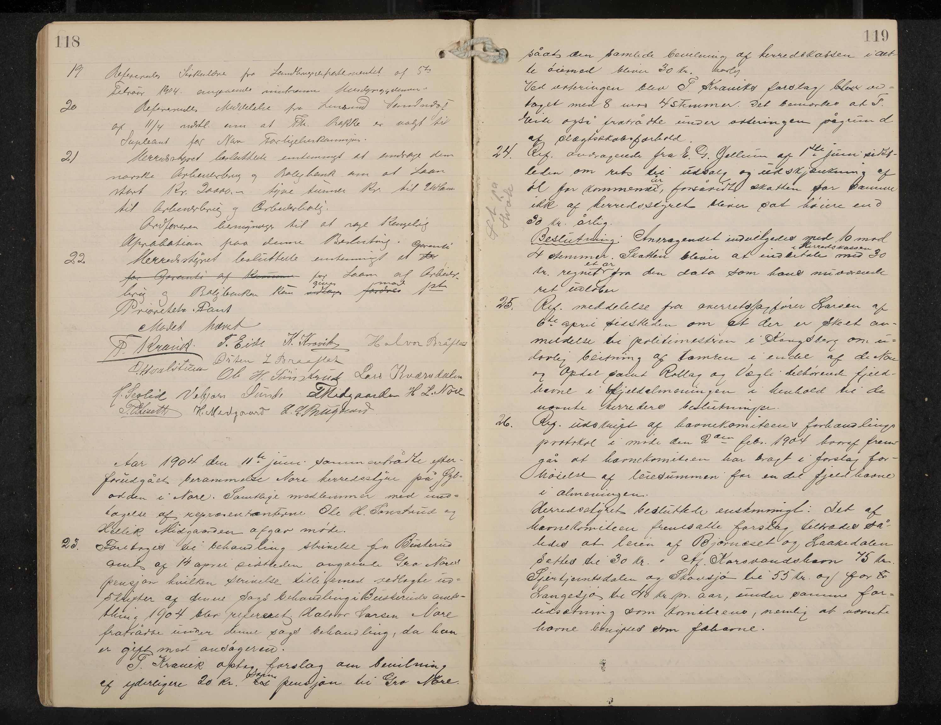 Nore formannskap og sentraladministrasjon, IKAK/0633021-2/A/Aa/L0001: Møtebok, 1901-1911, p. 118-119