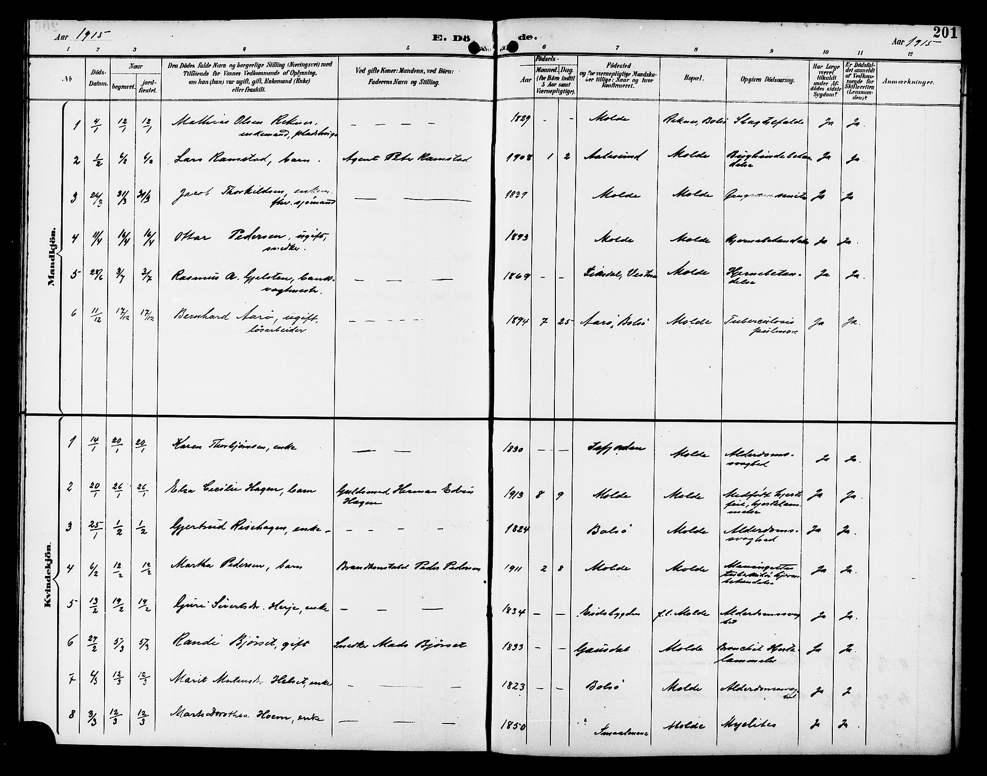 Ministerialprotokoller, klokkerbøker og fødselsregistre - Møre og Romsdal, AV/SAT-A-1454/558/L0702: Parish register (copy) no. 558C03, 1894-1915, p. 201