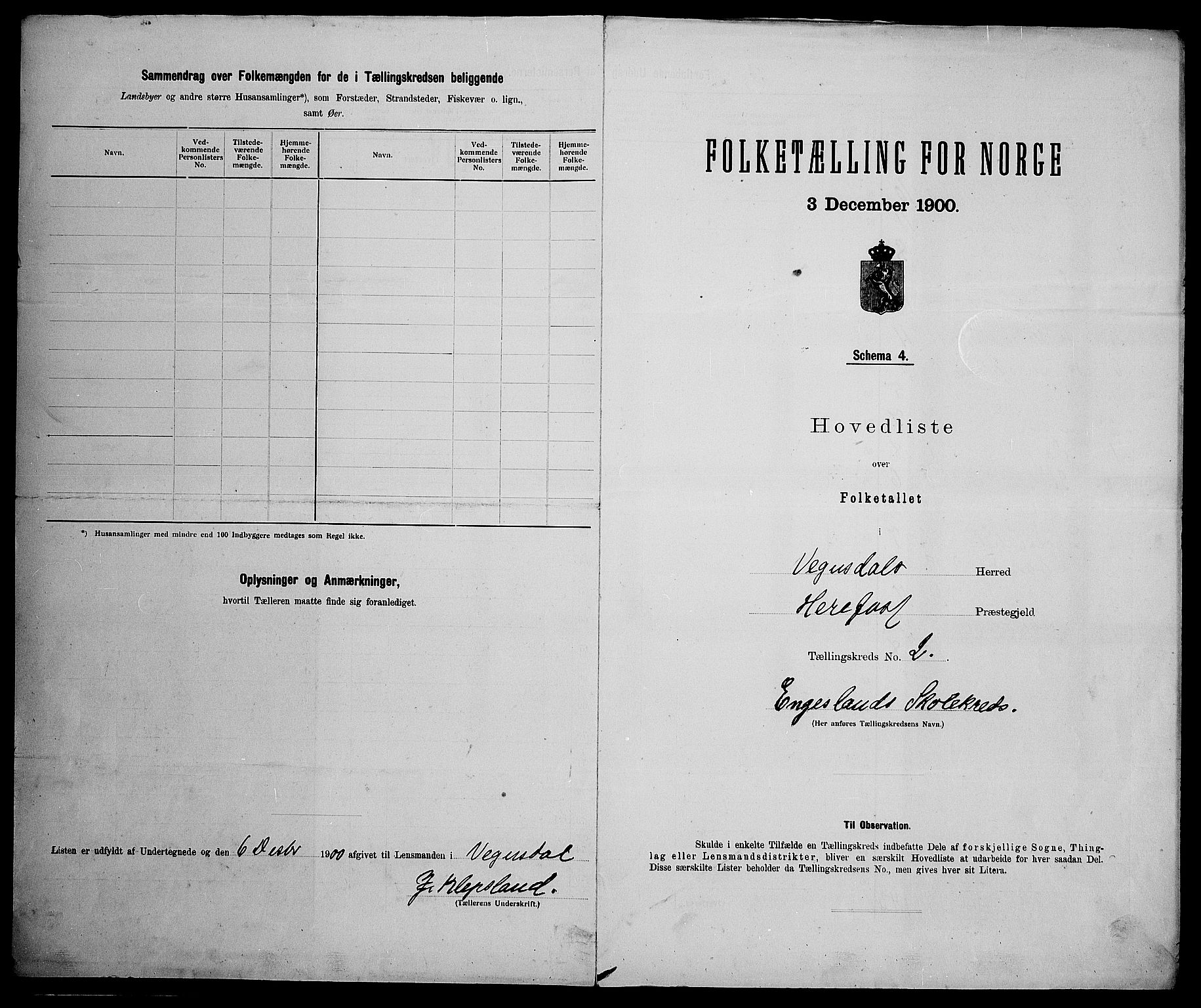 SAK, 1900 census for Vegusdal, 1900, p. 12