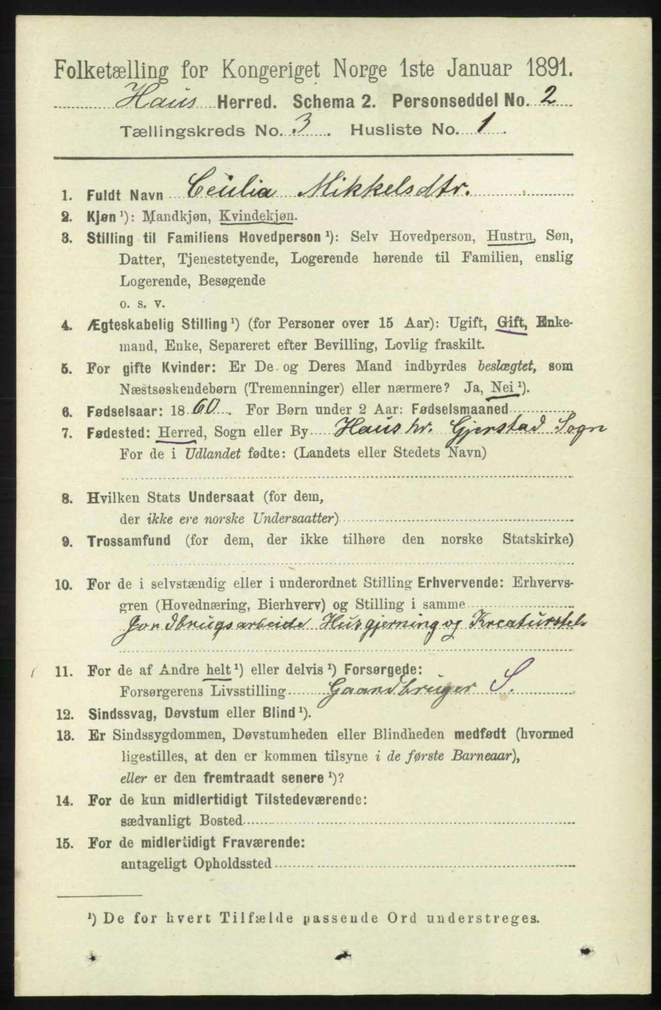 RA, 1891 census for 1250 Haus, 1891, p. 961