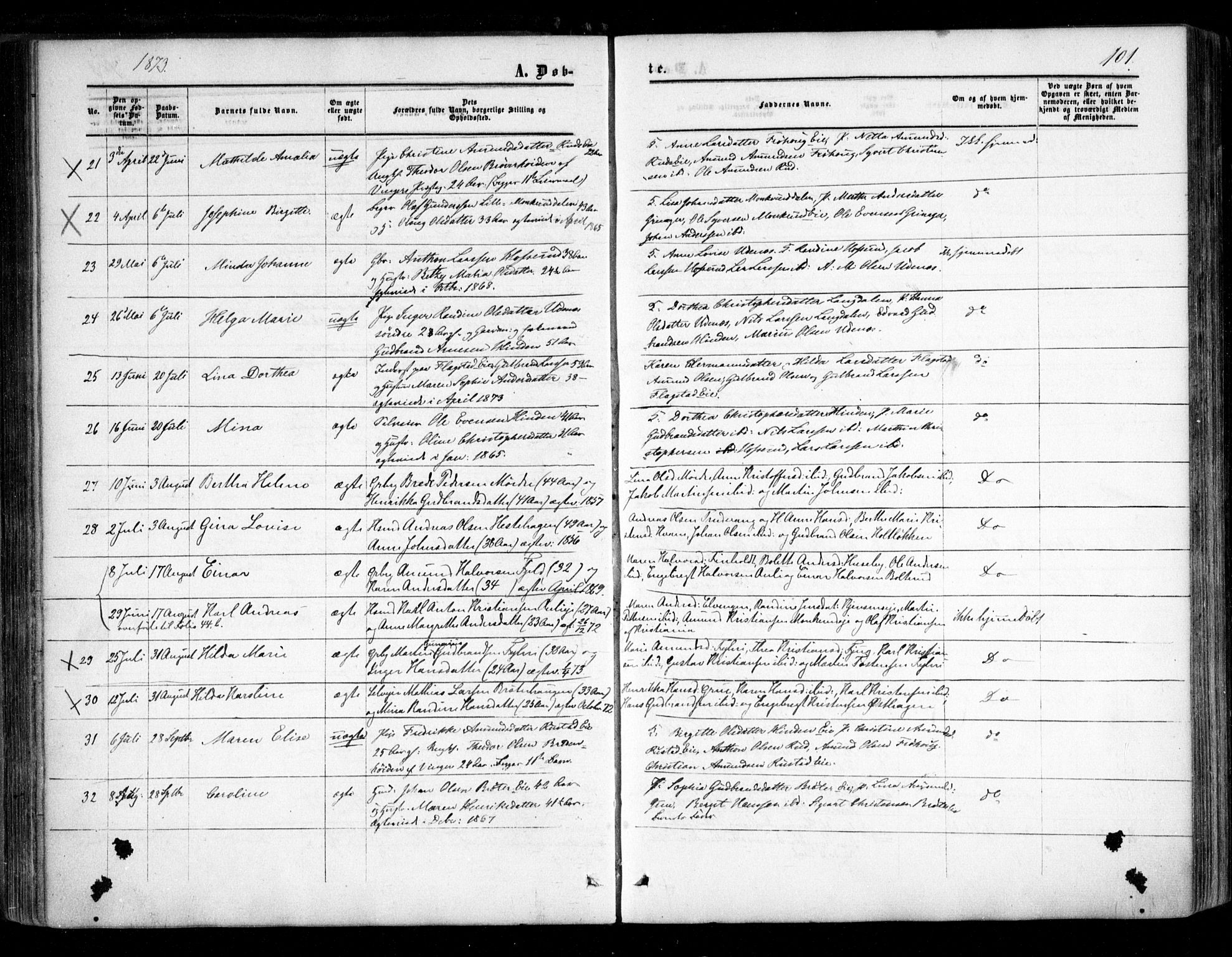 Nes prestekontor Kirkebøker, AV/SAO-A-10410/F/Fc/L0001: Parish register (official) no. III 1, 1859-1882, p. 101