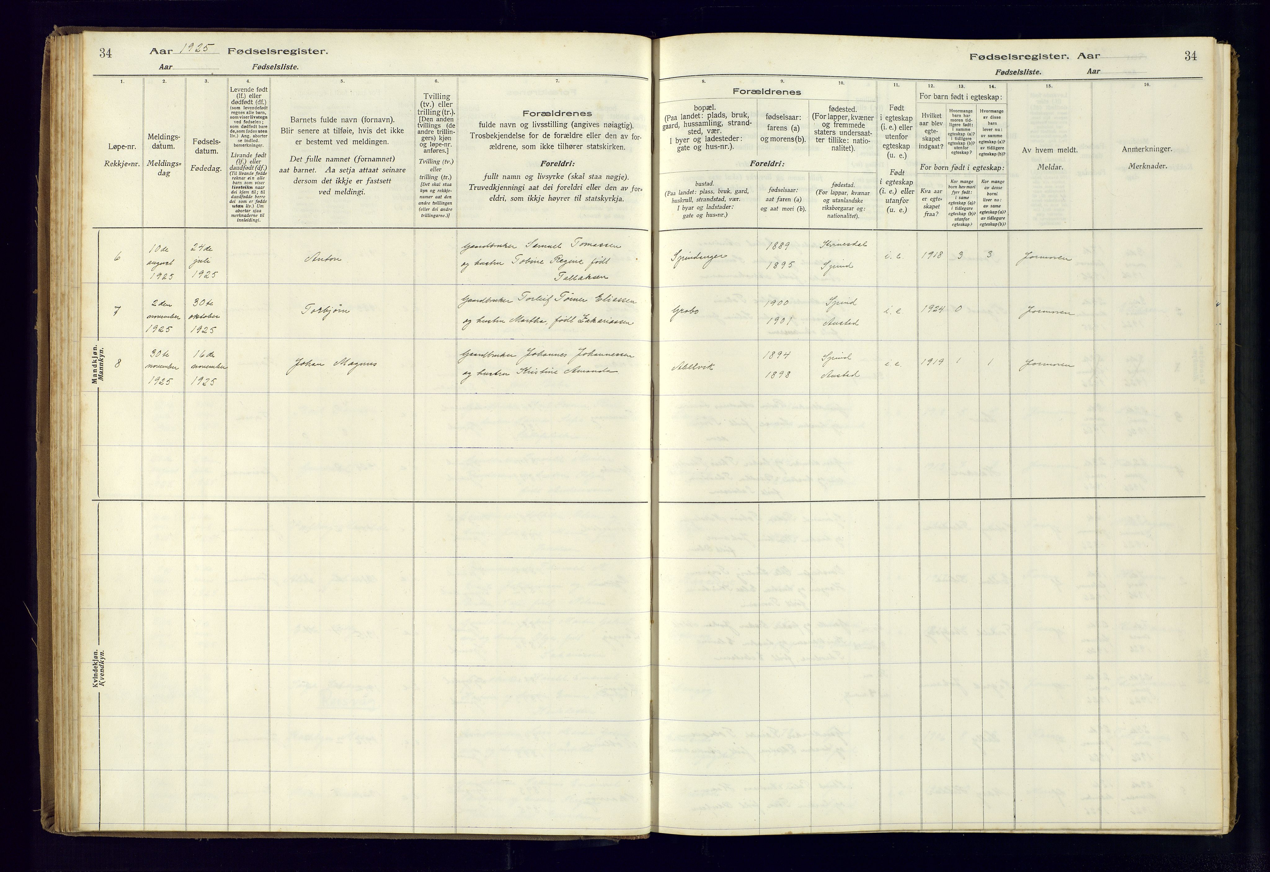 Farsund sokneprestkontor, AV/SAK-1111-0009/J/Ja/L0004: Birth register no. A-VI-11, 1916-1982, p. 34