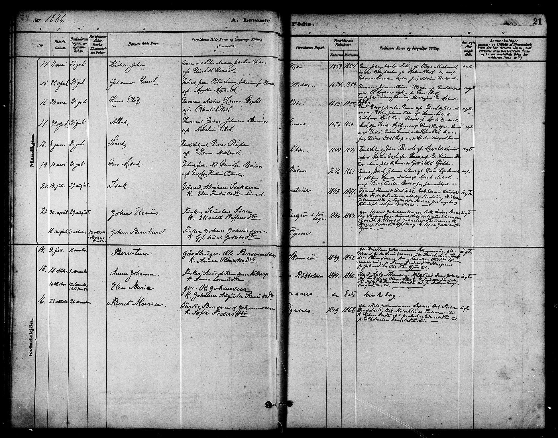 Ministerialprotokoller, klokkerbøker og fødselsregistre - Møre og Romsdal, AV/SAT-A-1454/582/L0947: Parish register (official) no. 582A01, 1880-1900, p. 21