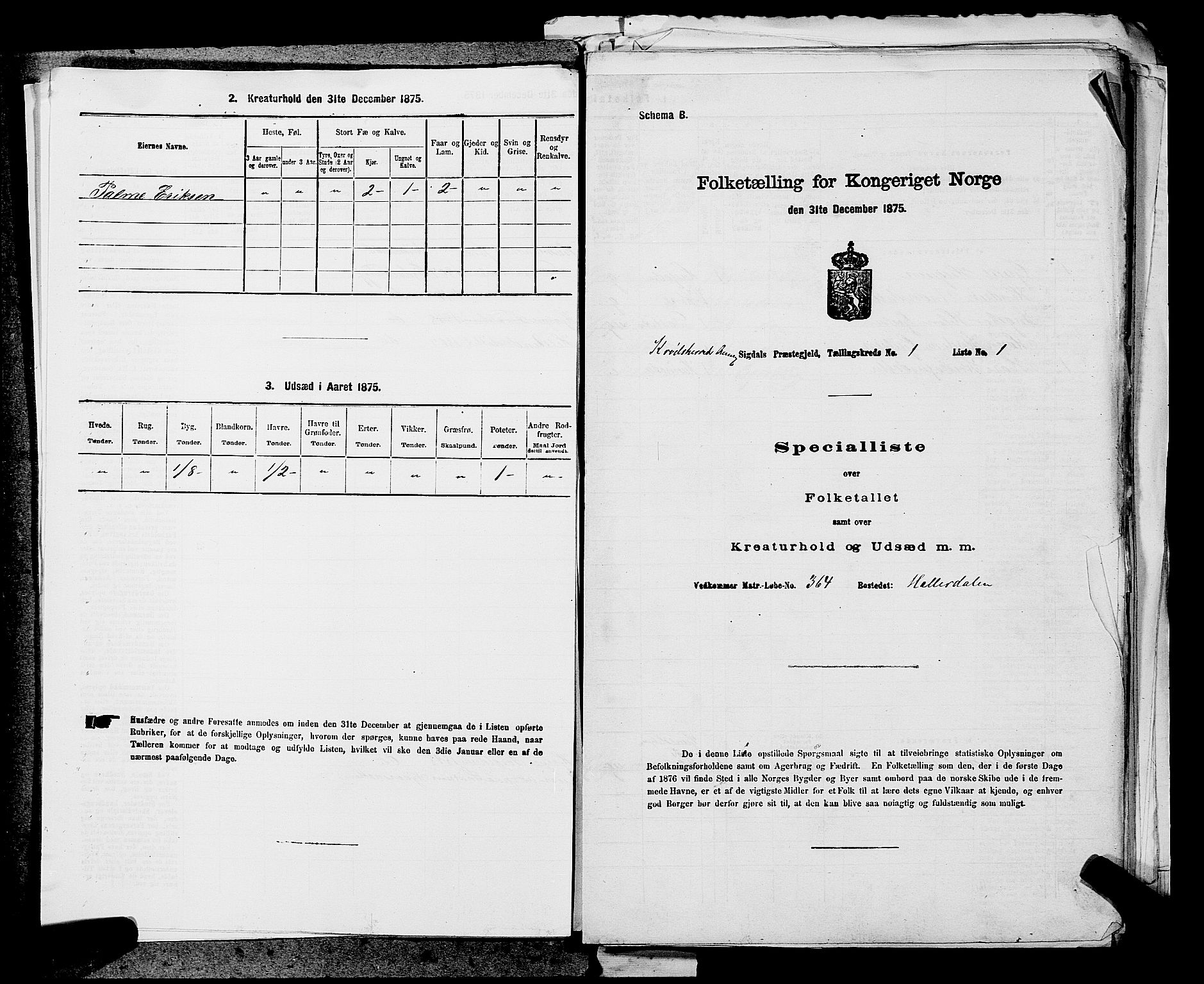 SAKO, 1875 census for 0621P Sigdal, 1875, p. 1168