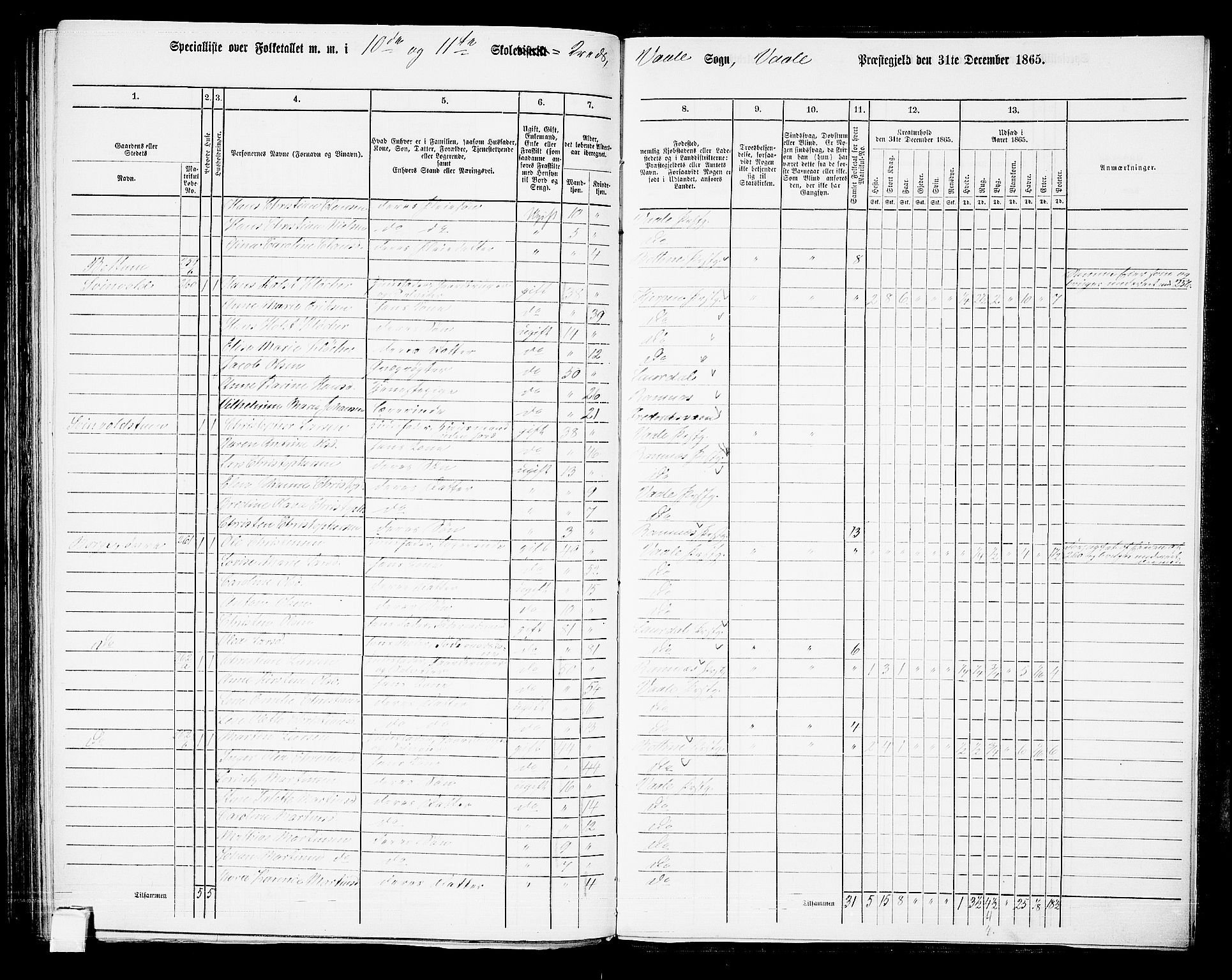 RA, 1865 census for Våle, 1865, p. 91