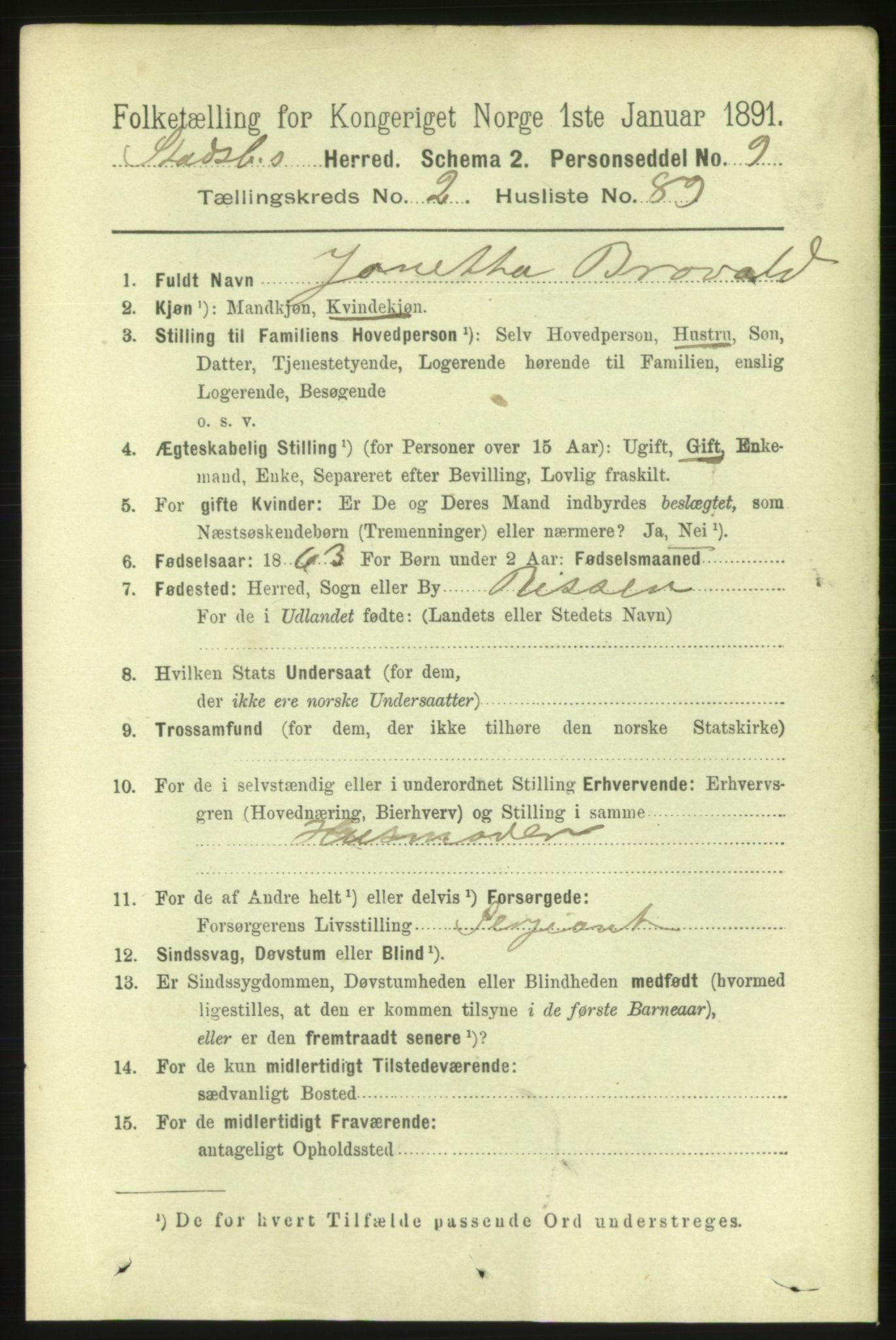 RA, 1891 census for 1625 Stadsbygd, 1891, p. 1292