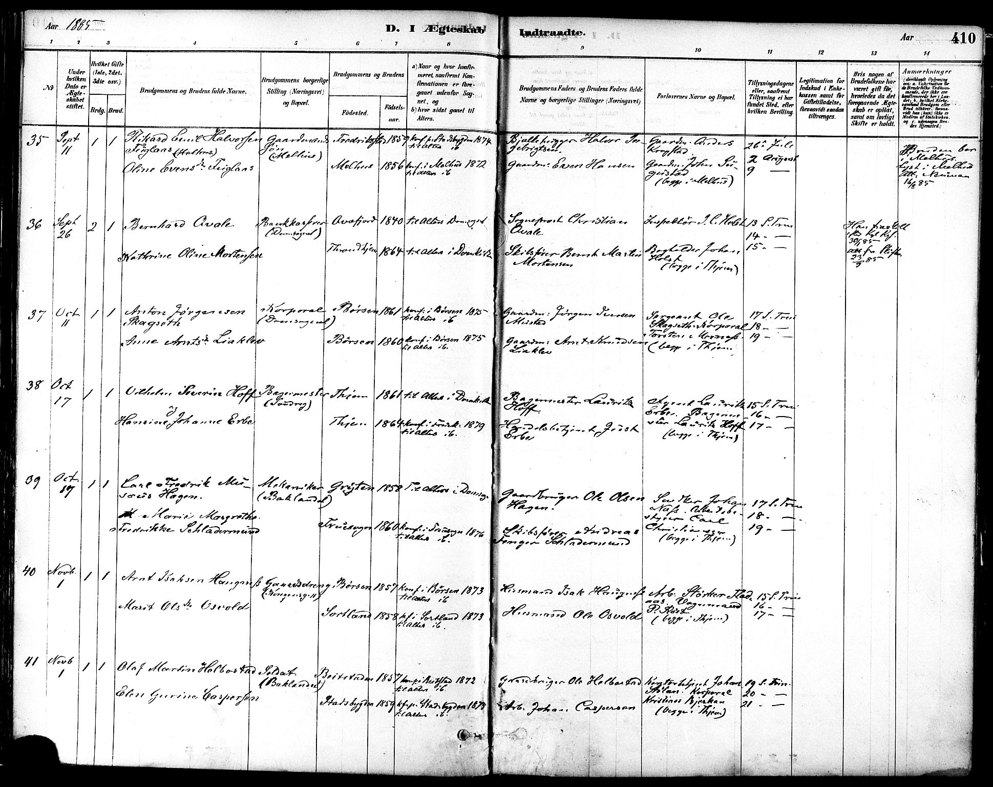 Ministerialprotokoller, klokkerbøker og fødselsregistre - Sør-Trøndelag, SAT/A-1456/601/L0058: Parish register (official) no. 601A26, 1877-1891, p. 410