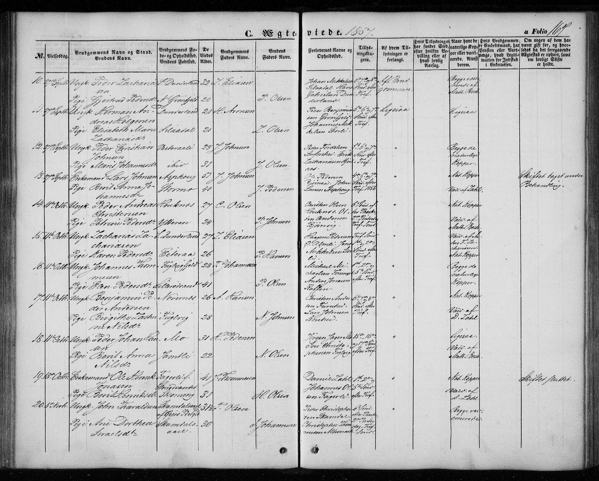 Ministerialprotokoller, klokkerbøker og fødselsregistre - Nordland, SAT/A-1459/827/L0392: Parish register (official) no. 827A04, 1853-1866, p. 167