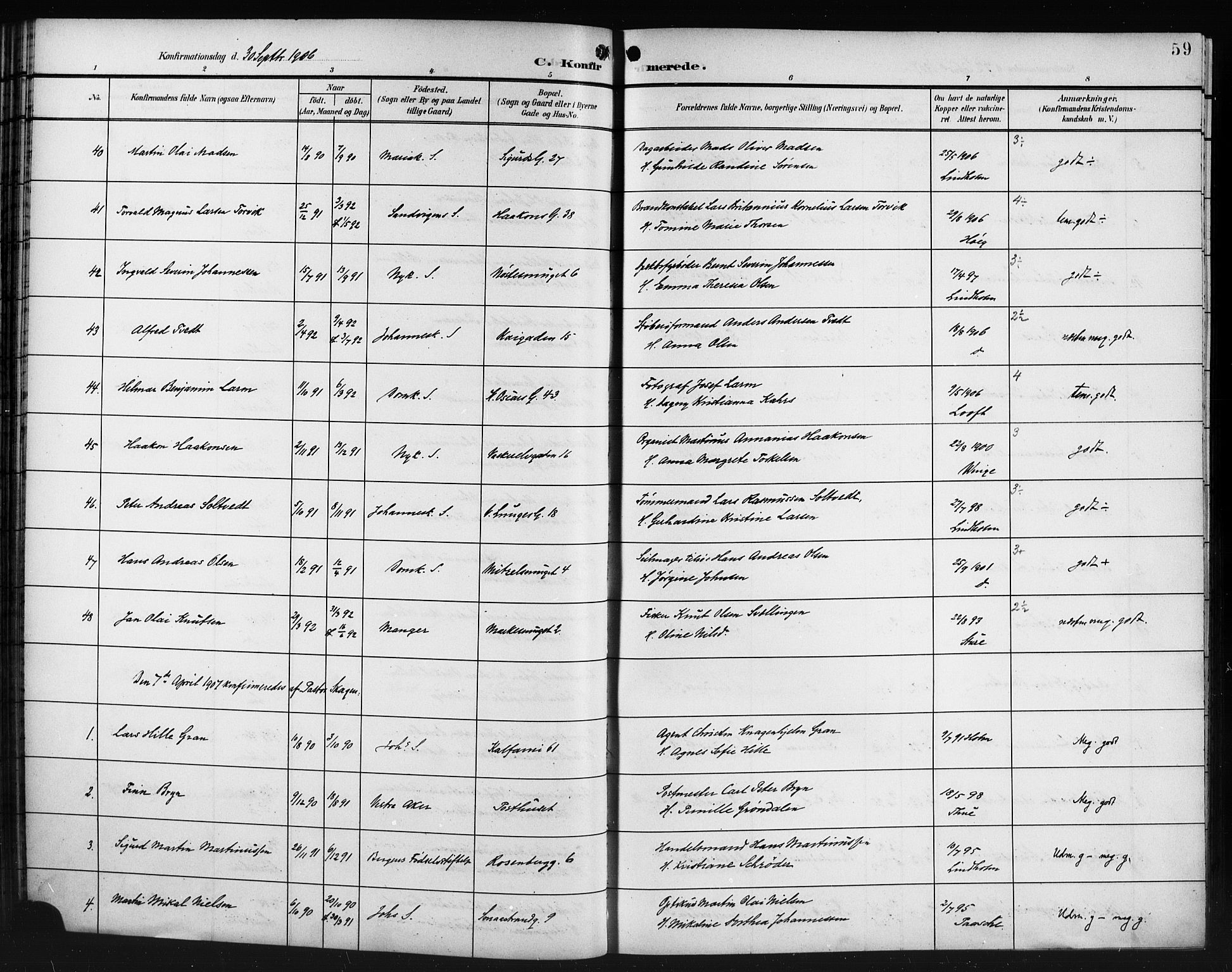 Domkirken sokneprestembete, SAB/A-74801/H/Hab/L0025: Parish register (copy) no. C 5, 1899-1916, p. 59
