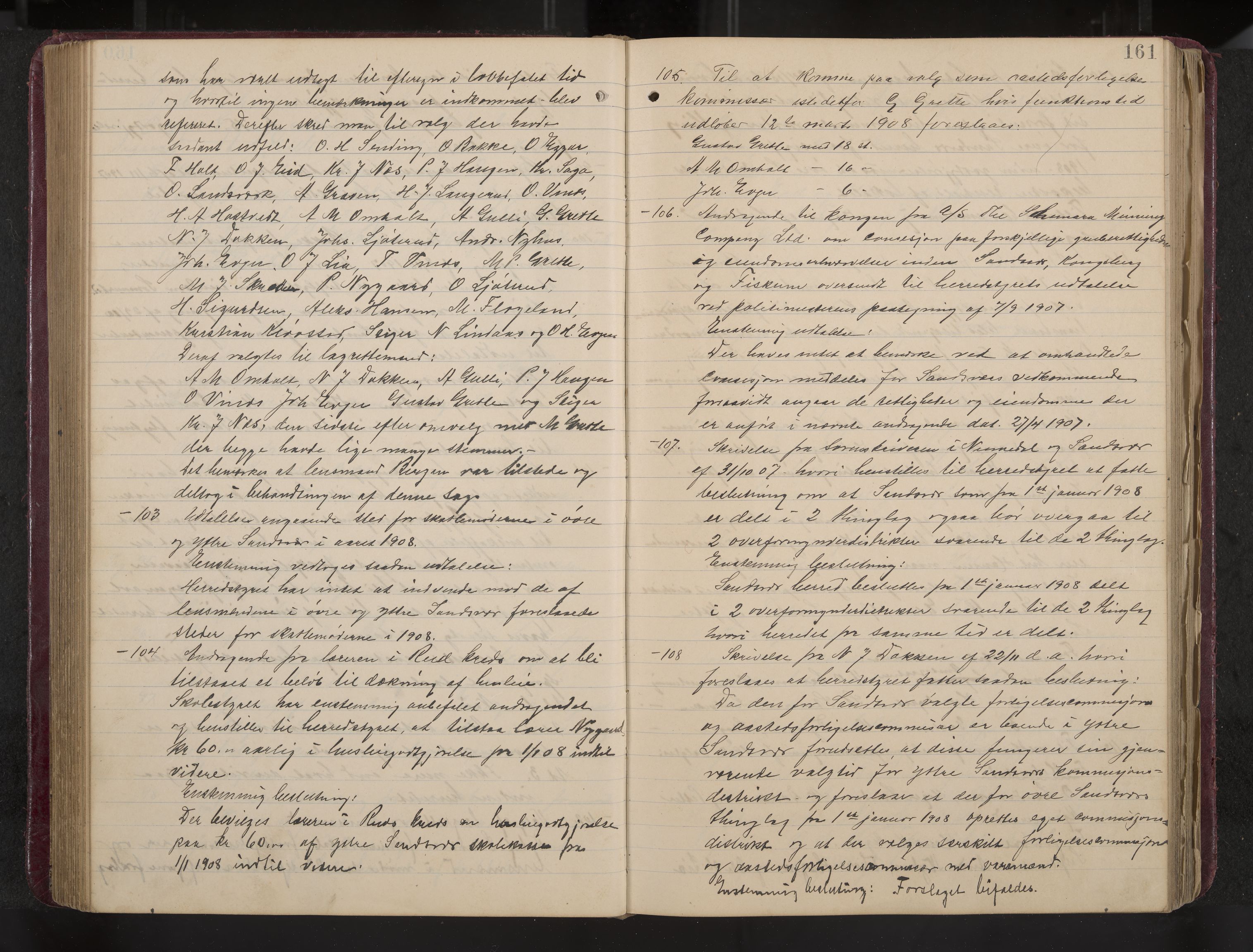 Ytre Sandsvær formannskap og sentraladministrasjon, IKAK/0629021/A/Aa/L0001: Møtebok med register, 1902-1919, p. 161
