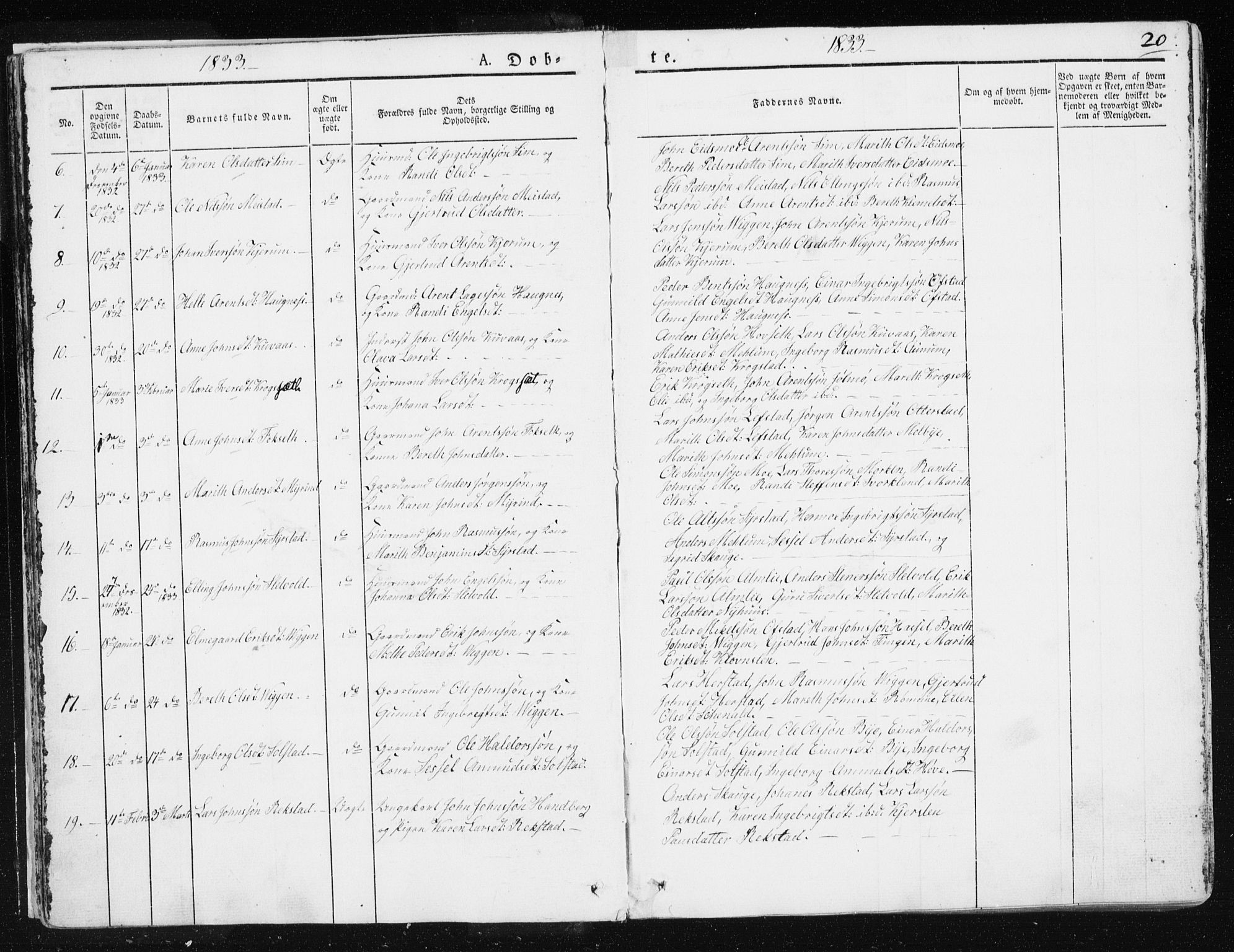 Ministerialprotokoller, klokkerbøker og fødselsregistre - Sør-Trøndelag, SAT/A-1456/665/L0771: Parish register (official) no. 665A06, 1830-1856, p. 20