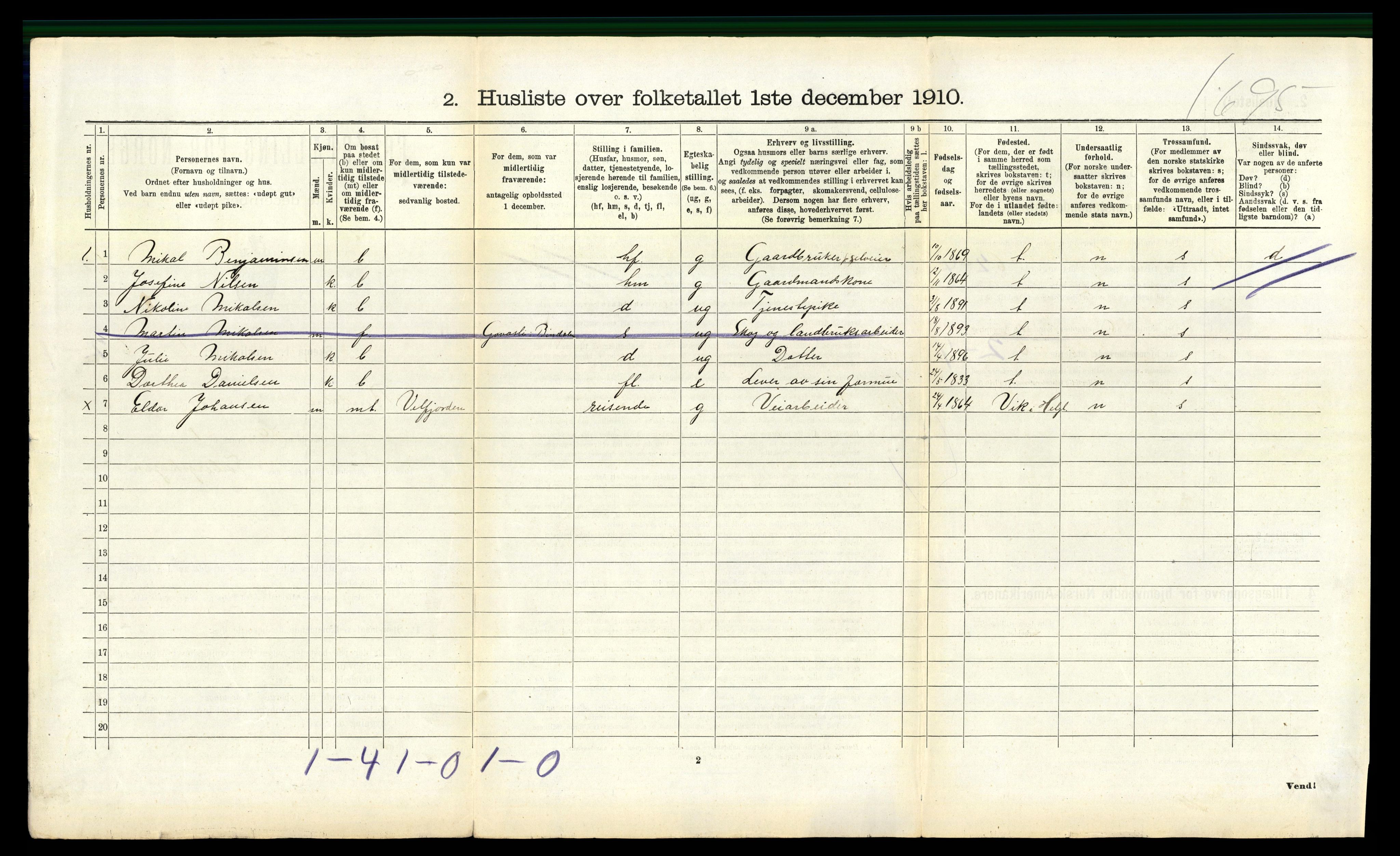 RA, 1910 census for Bindal, 1910, p. 551