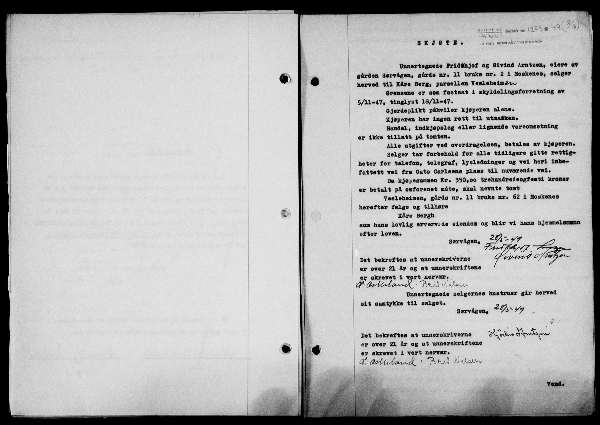 Lofoten sorenskriveri, SAT/A-0017/1/2/2C/L0021a: Mortgage book no. 21a, 1949-1949, Diary no: : 1273/1949