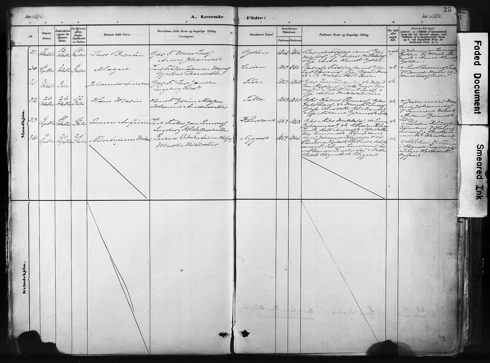 Sund sokneprestembete, AV/SAB-A-99930: Parish register (official) no. B 1, 1882-1907, p. 25