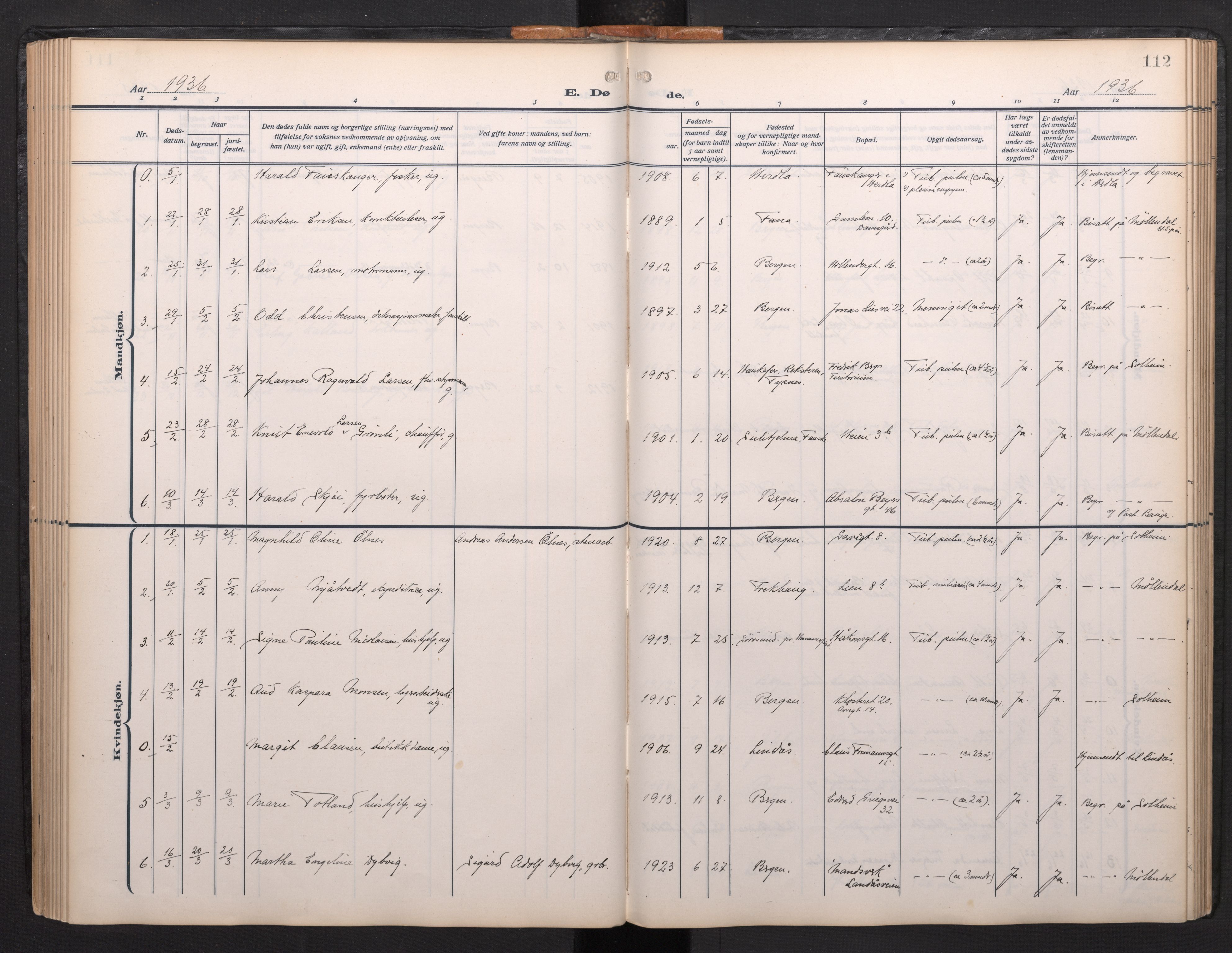 Arkivreferanse mangler*, SAB/-: Parish register (official) no. A 1, 1912-1957, p. 111b-112a