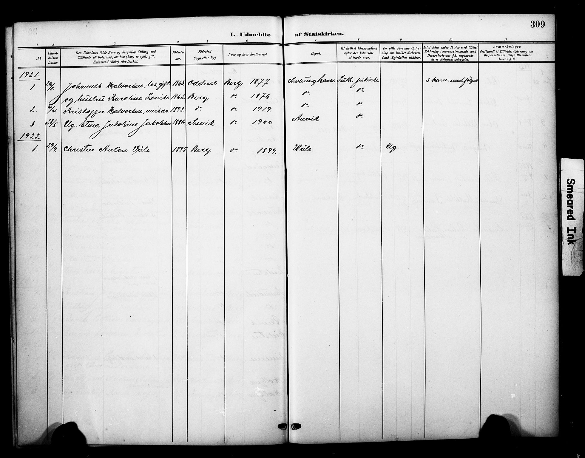 Brunlanes kirkebøker, AV/SAKO-A-342/G/Gb/L0003: Parish register (copy) no. II 3, 1903-1928, p. 309