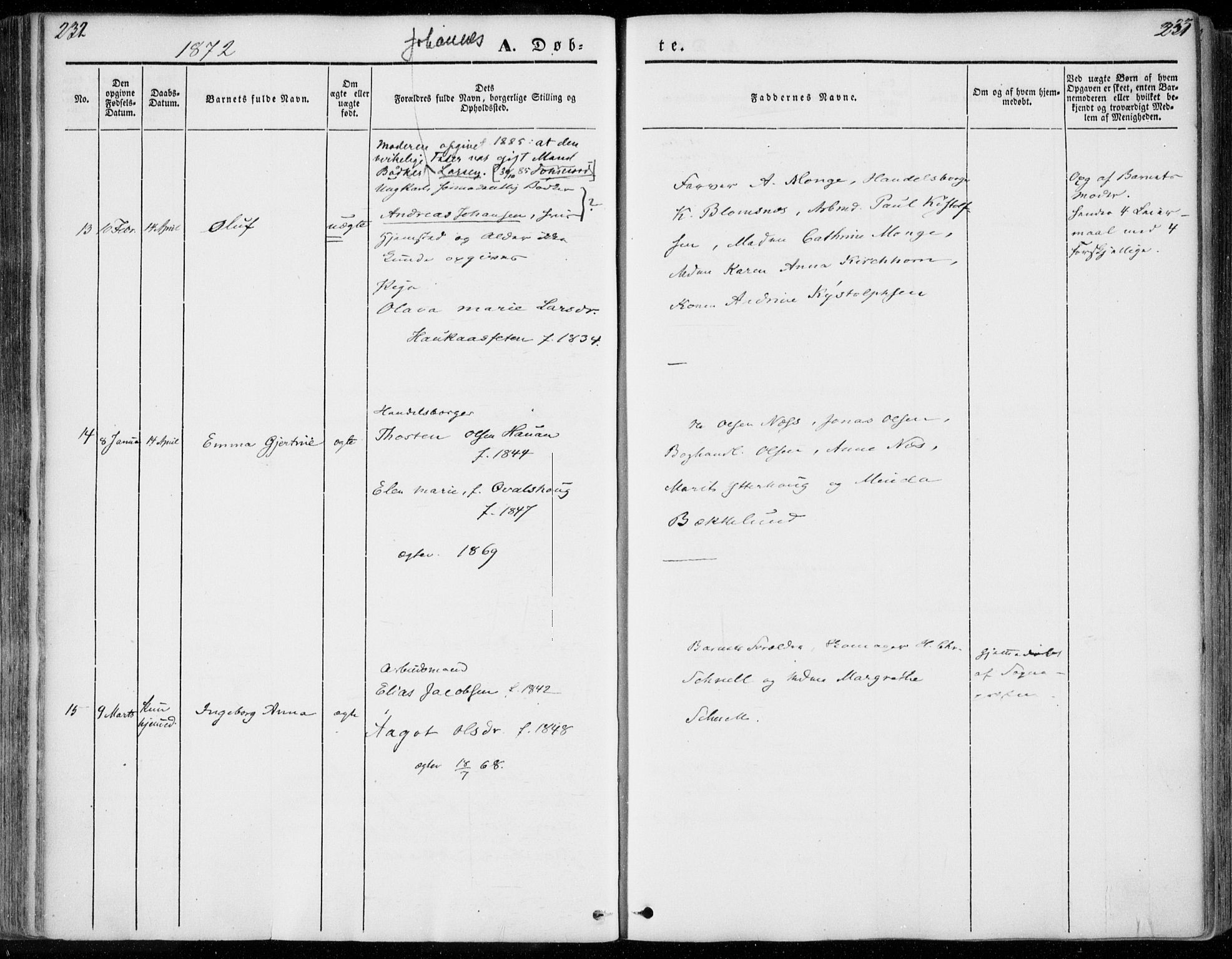 Ministerialprotokoller, klokkerbøker og fødselsregistre - Møre og Romsdal, AV/SAT-A-1454/558/L0689: Parish register (official) no. 558A03, 1843-1872, p. 232-233