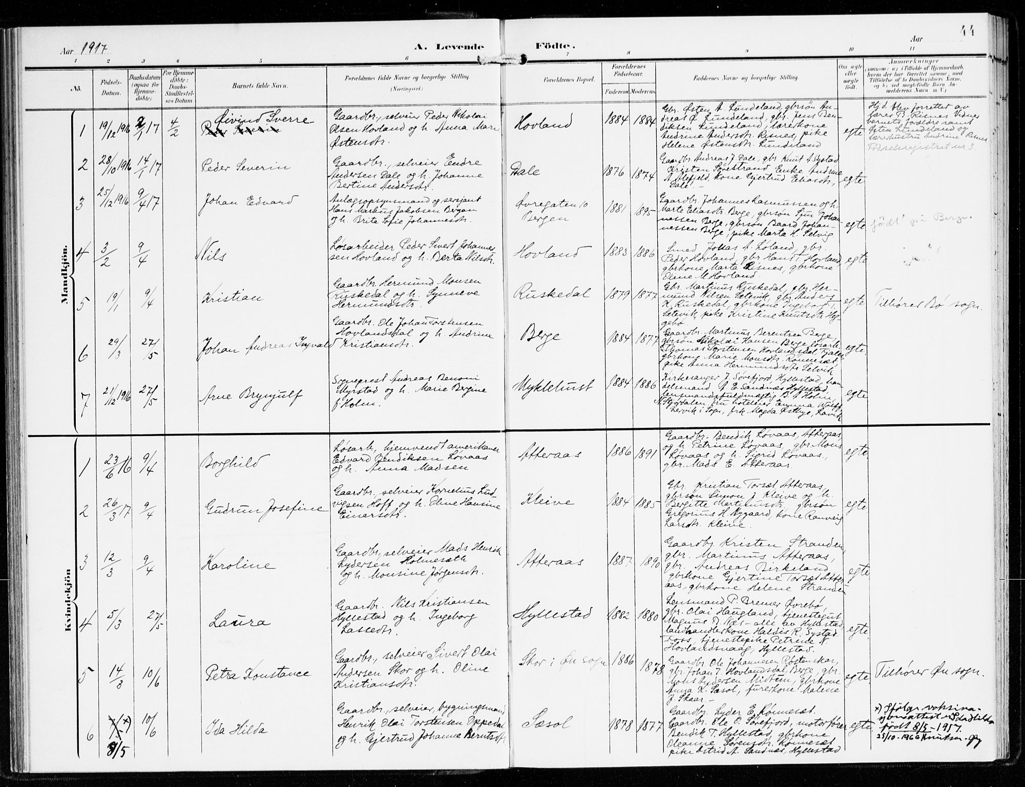 Hyllestad sokneprestembete, SAB/A-80401: Parish register (official) no. B 2, 1903-1917, p. 44