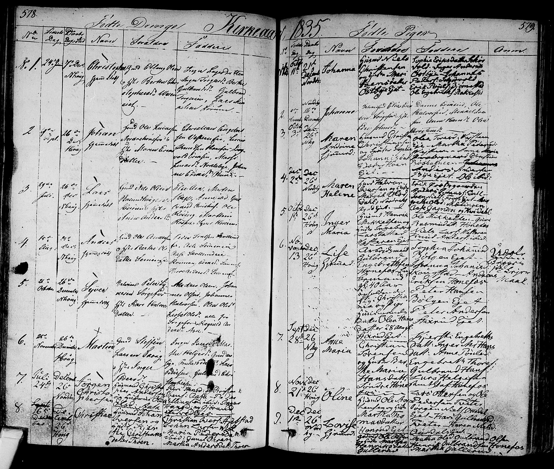Norderhov kirkebøker, SAKO/A-237/F/Fa/L0009: Parish register (official) no. 9, 1819-1837, p. 578-579