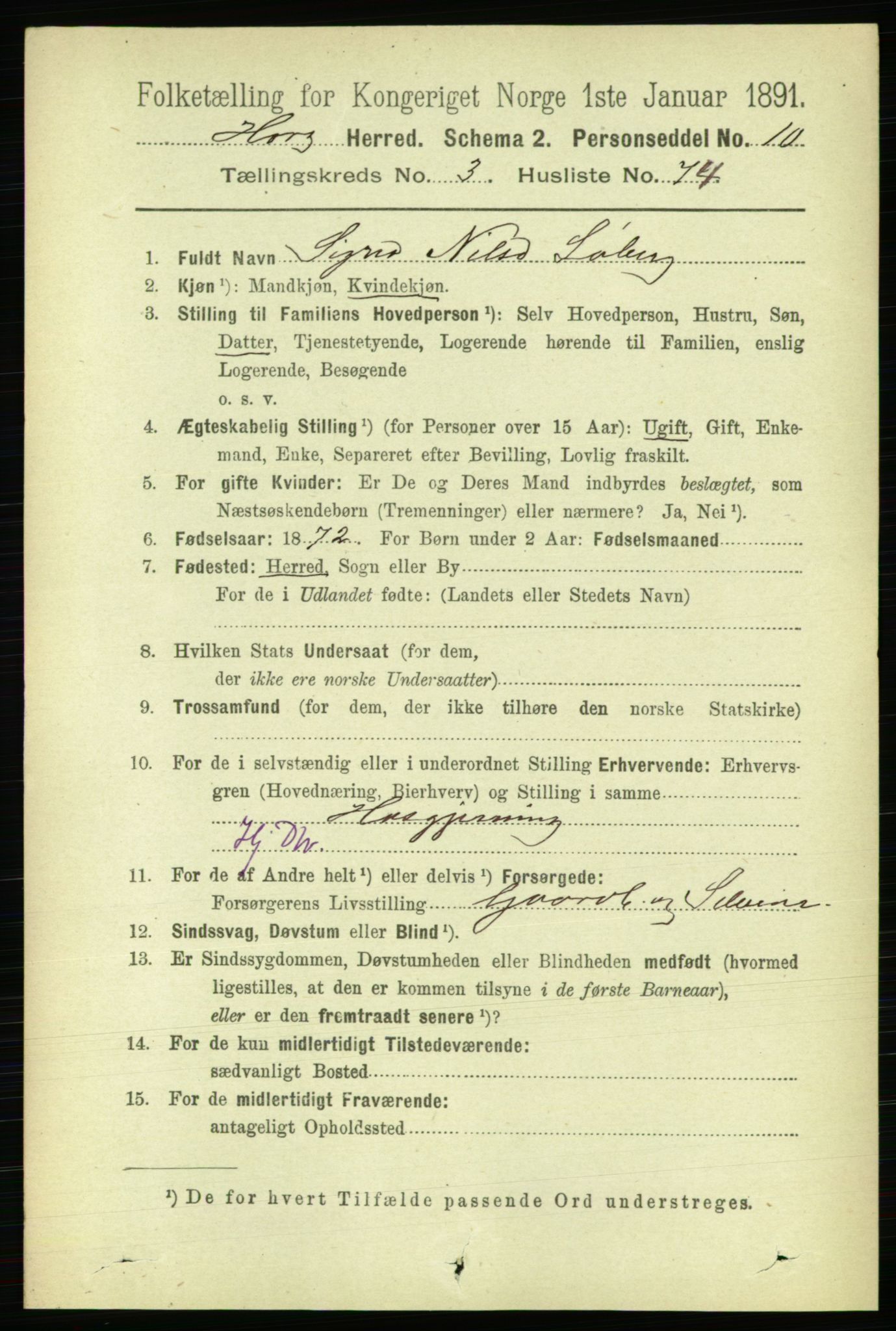 RA, 1891 census for 1650 Horg, 1891, p. 1497