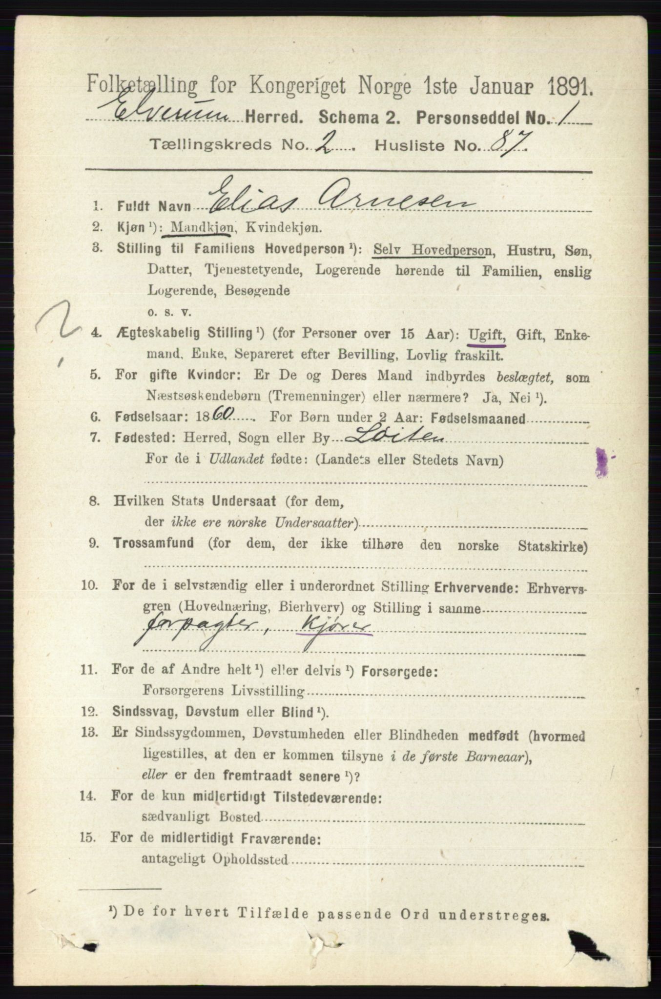 RA, 1891 census for 0427 Elverum, 1891, p. 1778