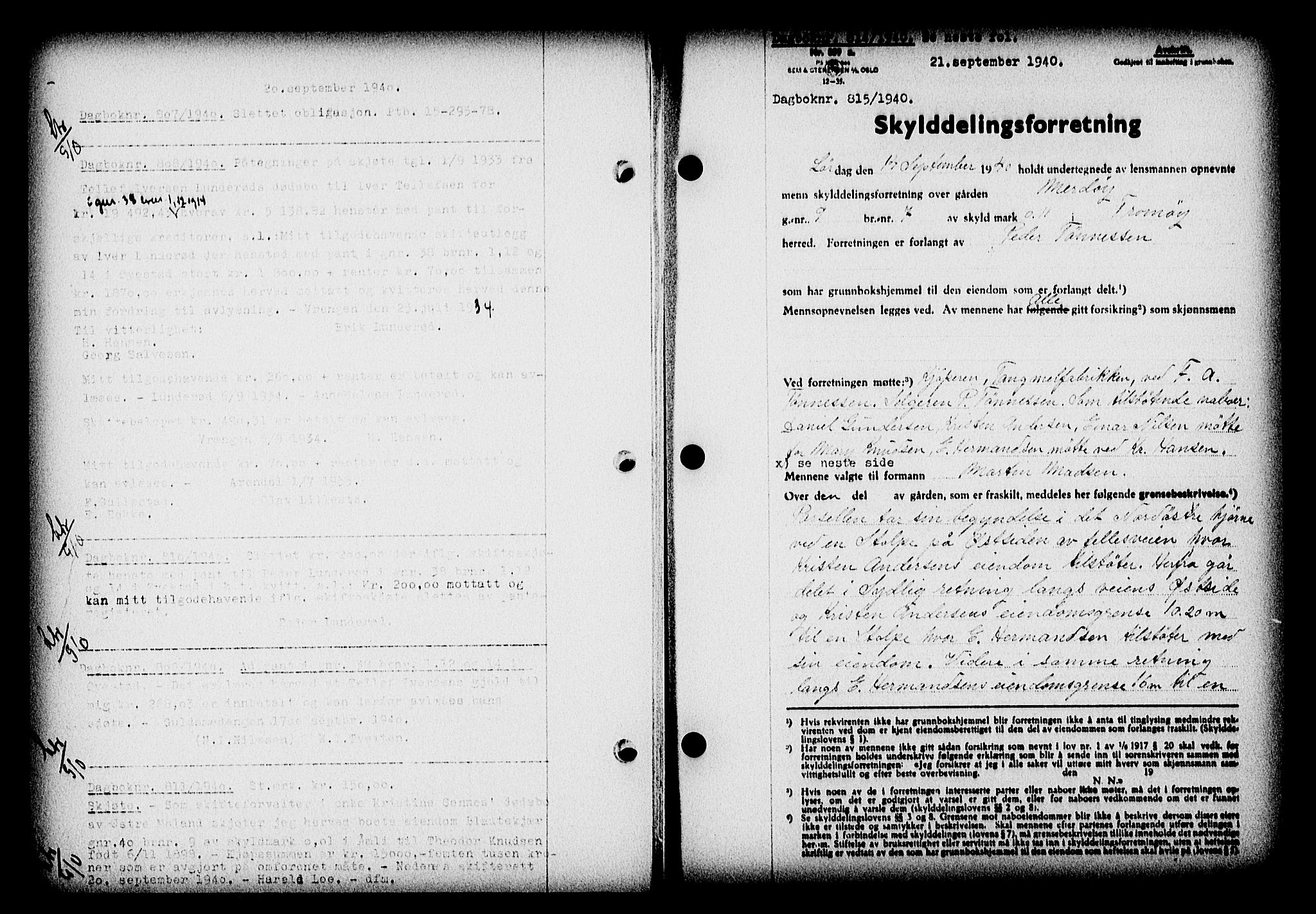 Nedenes sorenskriveri, SAK/1221-0006/G/Gb/Gba/L0047: Mortgage book no. A-I, 1939-1940, Diary no: : 815/1940