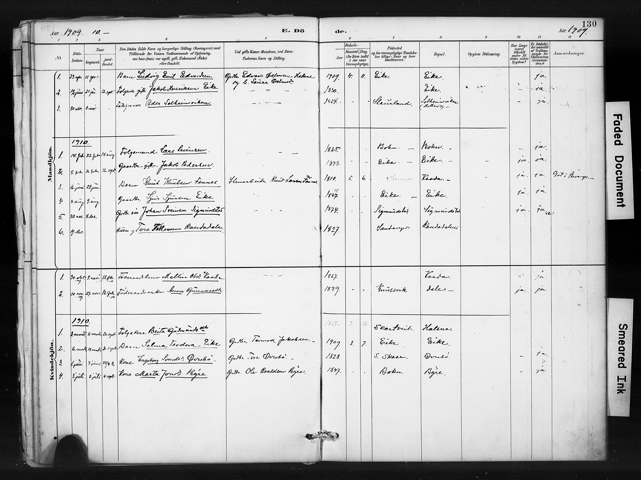 Hjelmeland sokneprestkontor, SAST/A-101843/01/IV/L0015: Parish register (official) no. A 15, 1887-1910, p. 130