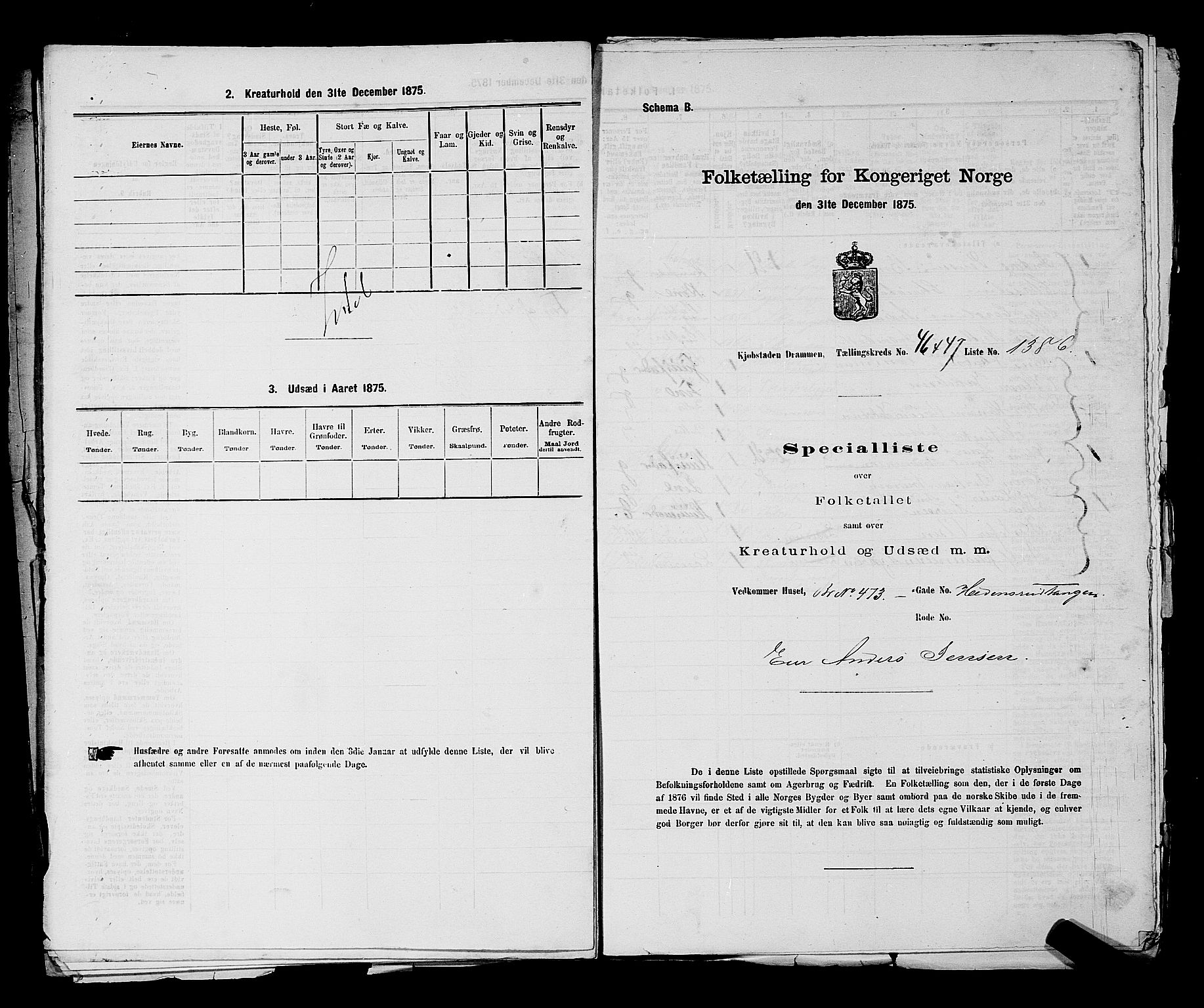 SAKO, 1875 census for 0602 Drammen, 1875, p. 3714