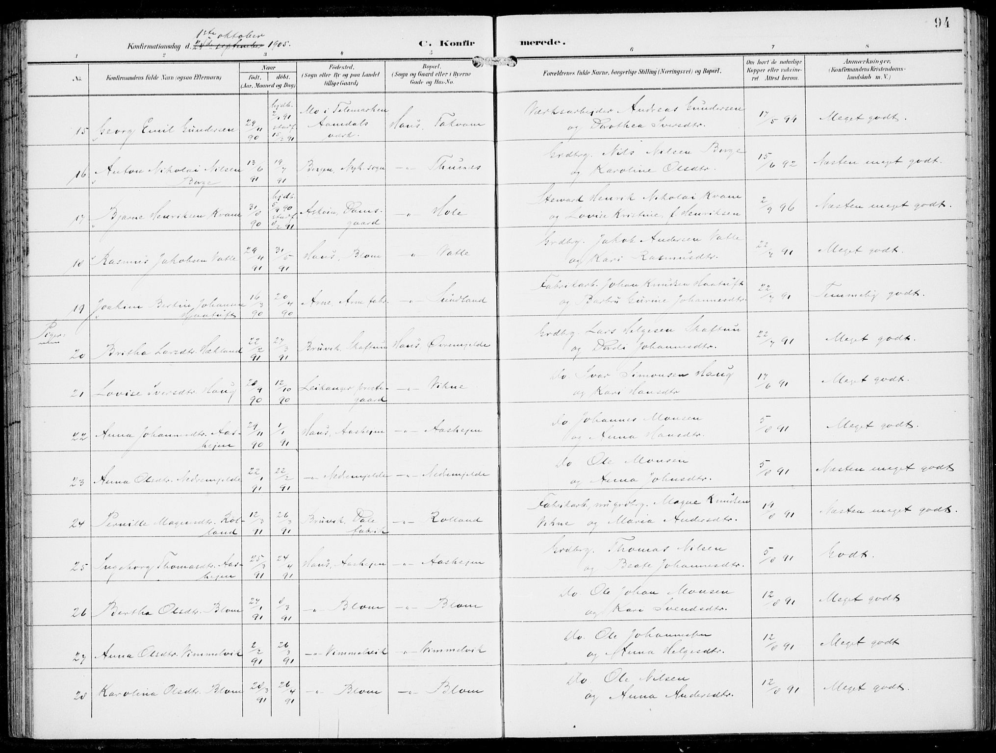 Haus sokneprestembete, SAB/A-75601/H/Haa: Parish register (official) no. B  2, 1899-1912, p. 94