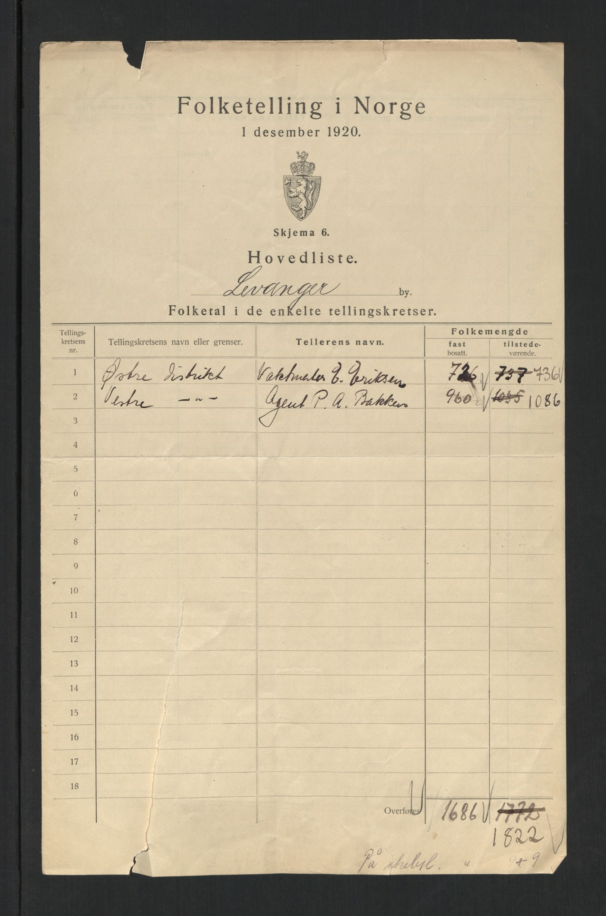 SAT, 1920 census for Levanger town, 1920, p. 4