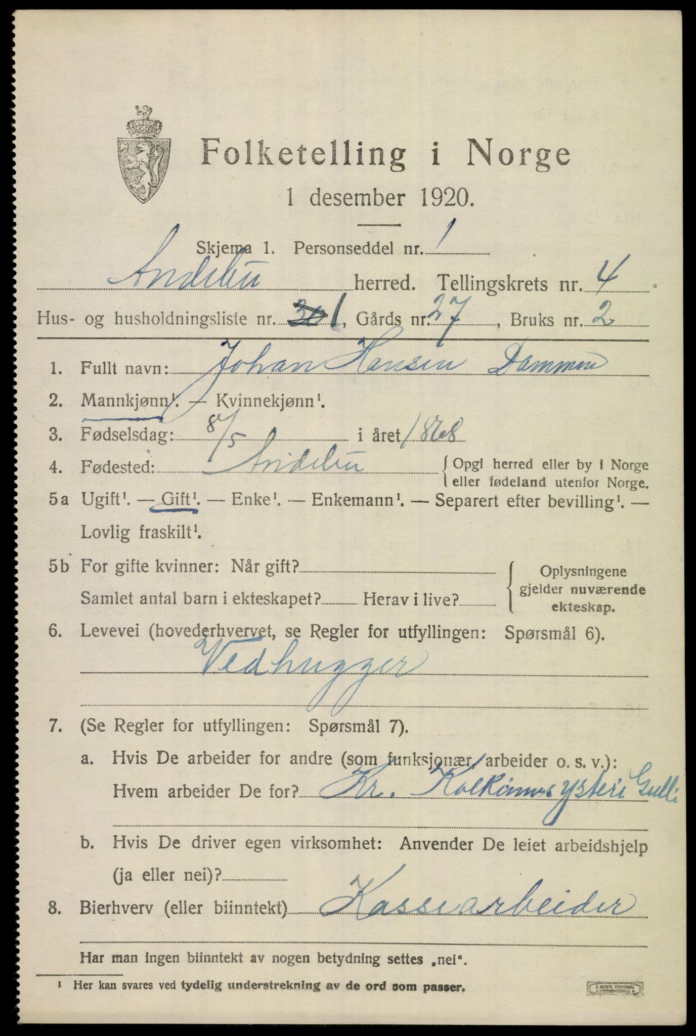 SAKO, 1920 census for Andebu, 1920, p. 2238