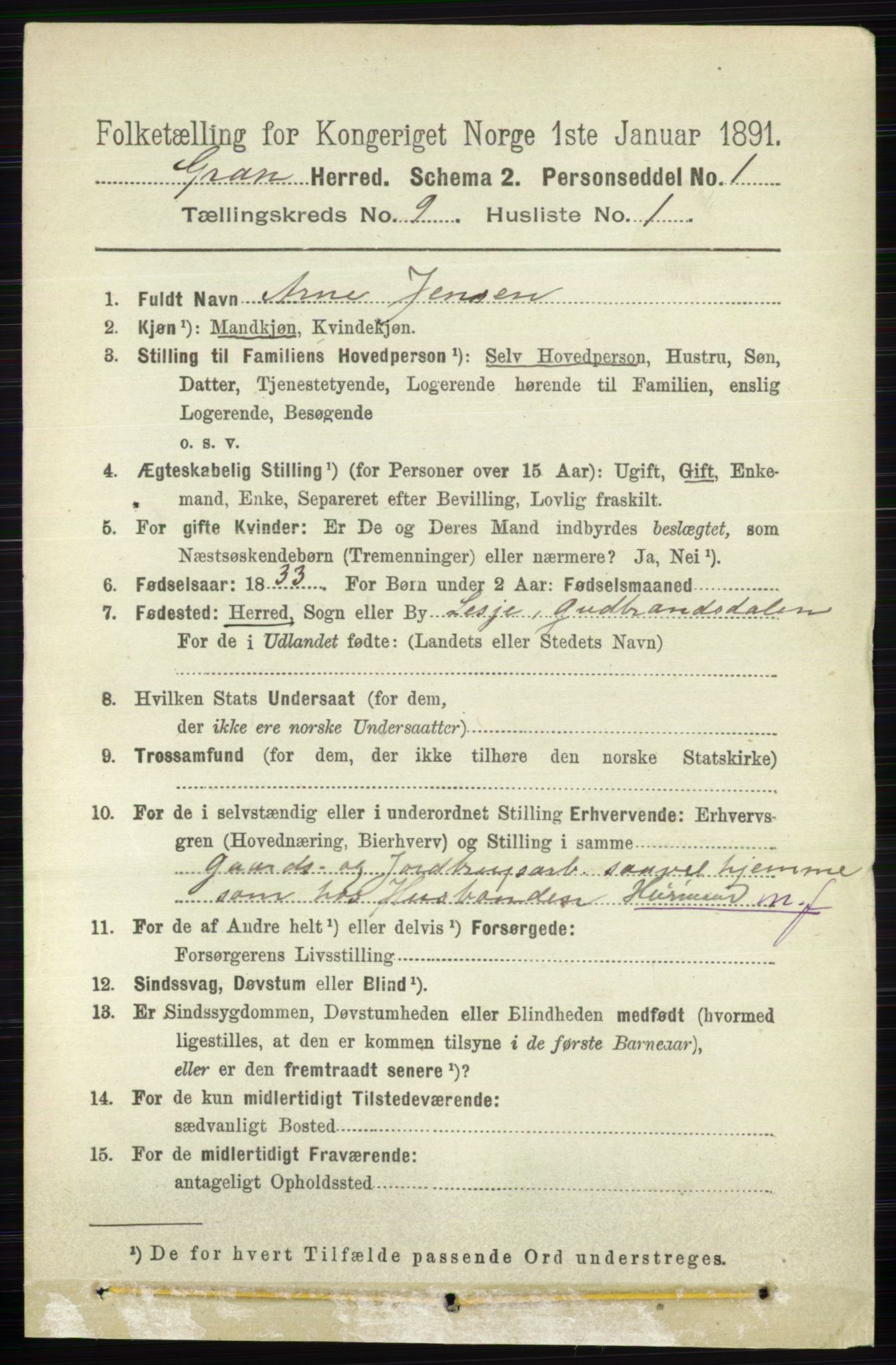 RA, 1891 census for 0534 Gran, 1891, p. 4138