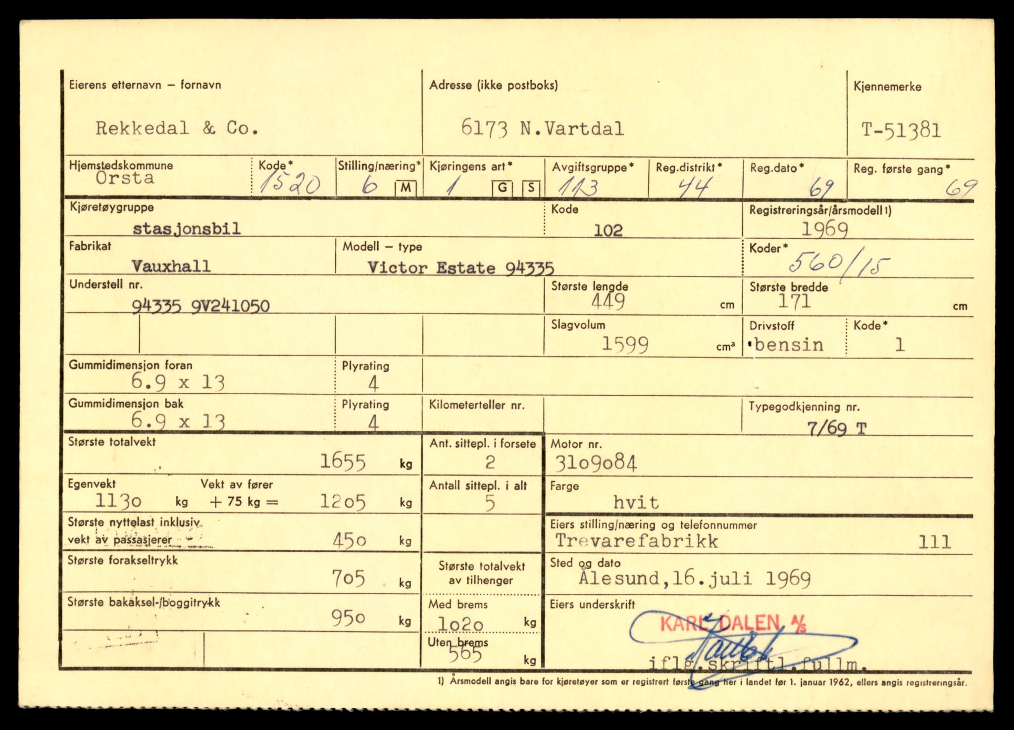 Møre og Romsdal vegkontor - Ålesund trafikkstasjon, SAT/A-4099/F/Fe/L0093: Registreringskort for kjøretøy T 51366 - T 53239, 1927-1998, p. 5