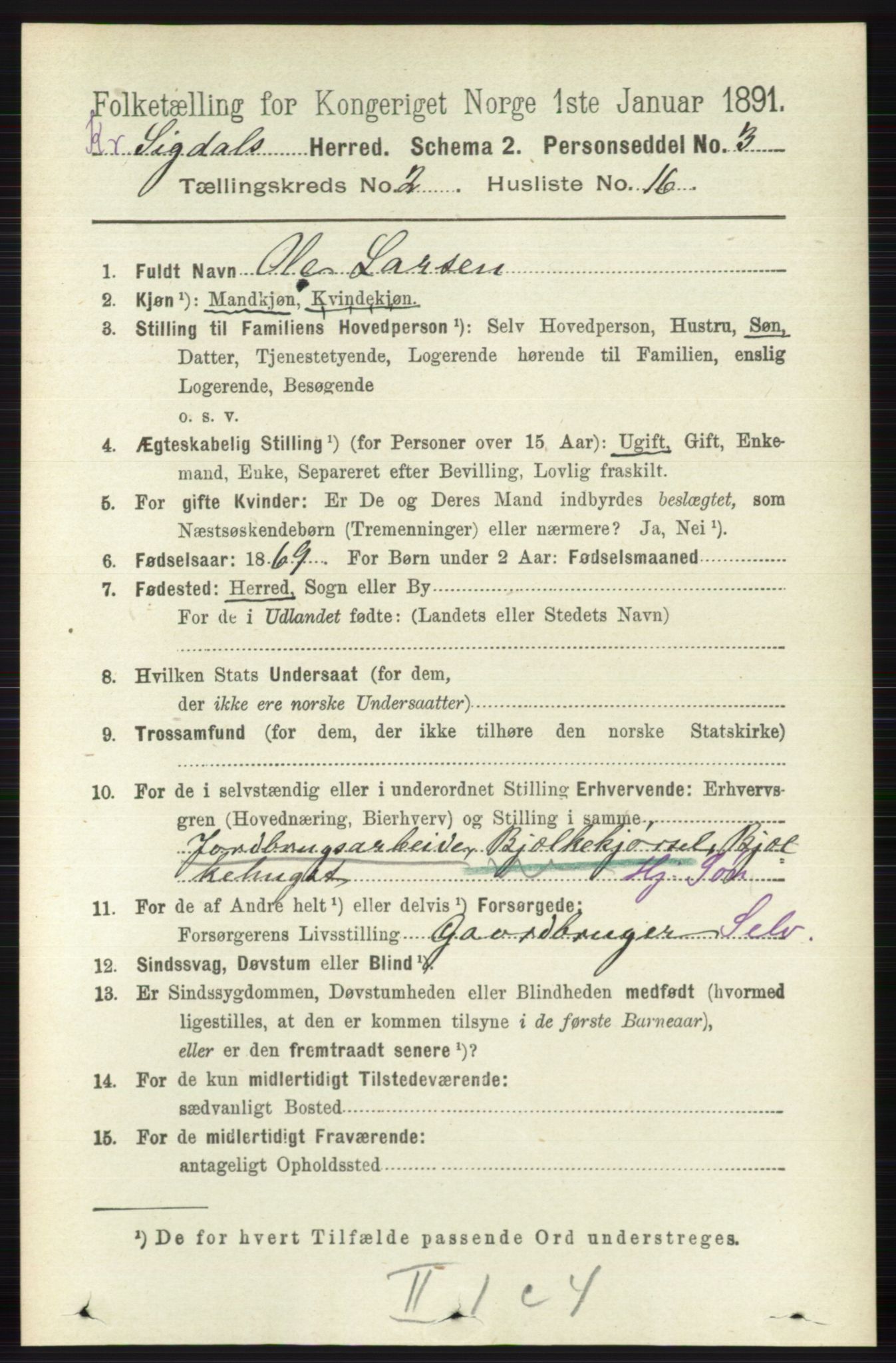 RA, 1891 census for 0621 Sigdal, 1891, p. 5430