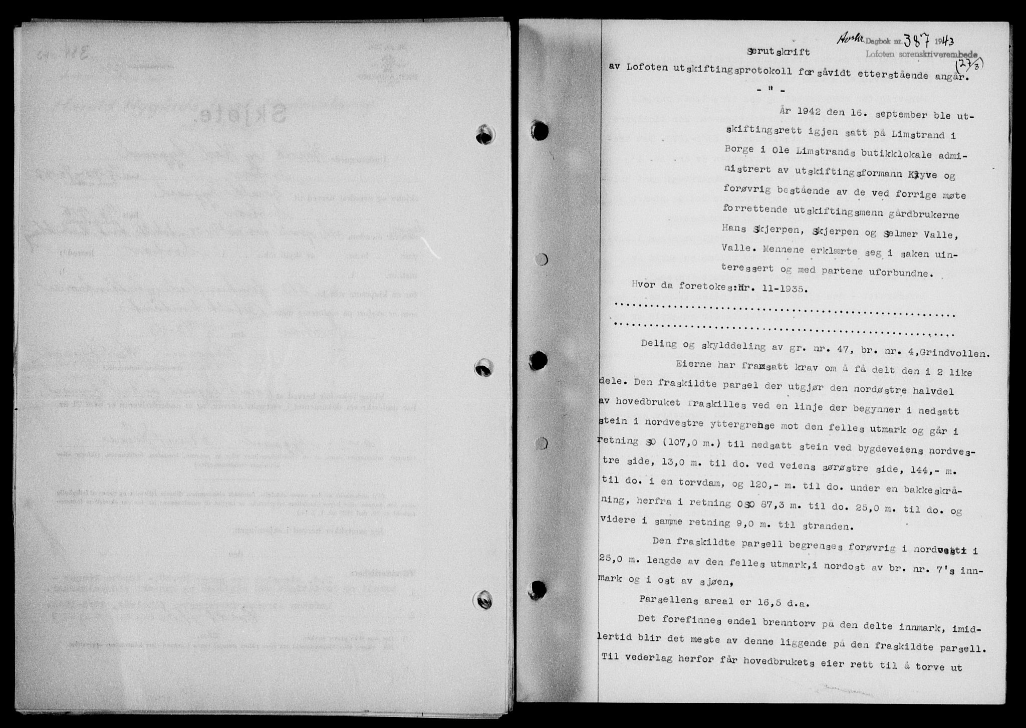 Lofoten sorenskriveri, SAT/A-0017/1/2/2C/L0011a: Mortgage book no. 11a, 1943-1943, Diary no: : 387/1943