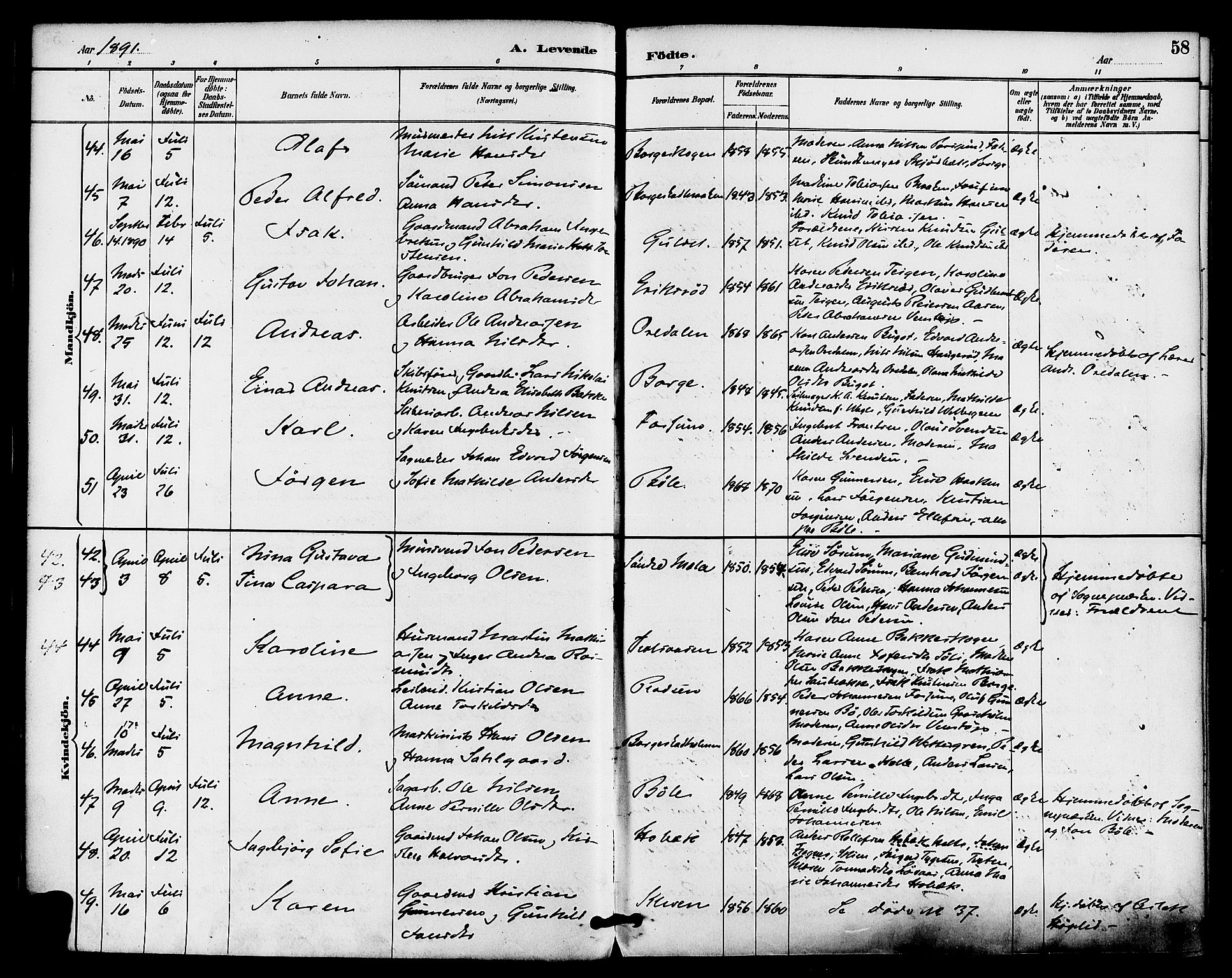 Gjerpen kirkebøker, AV/SAKO-A-265/F/Fa/L0010: Parish register (official) no. I 10, 1886-1895, p. 58