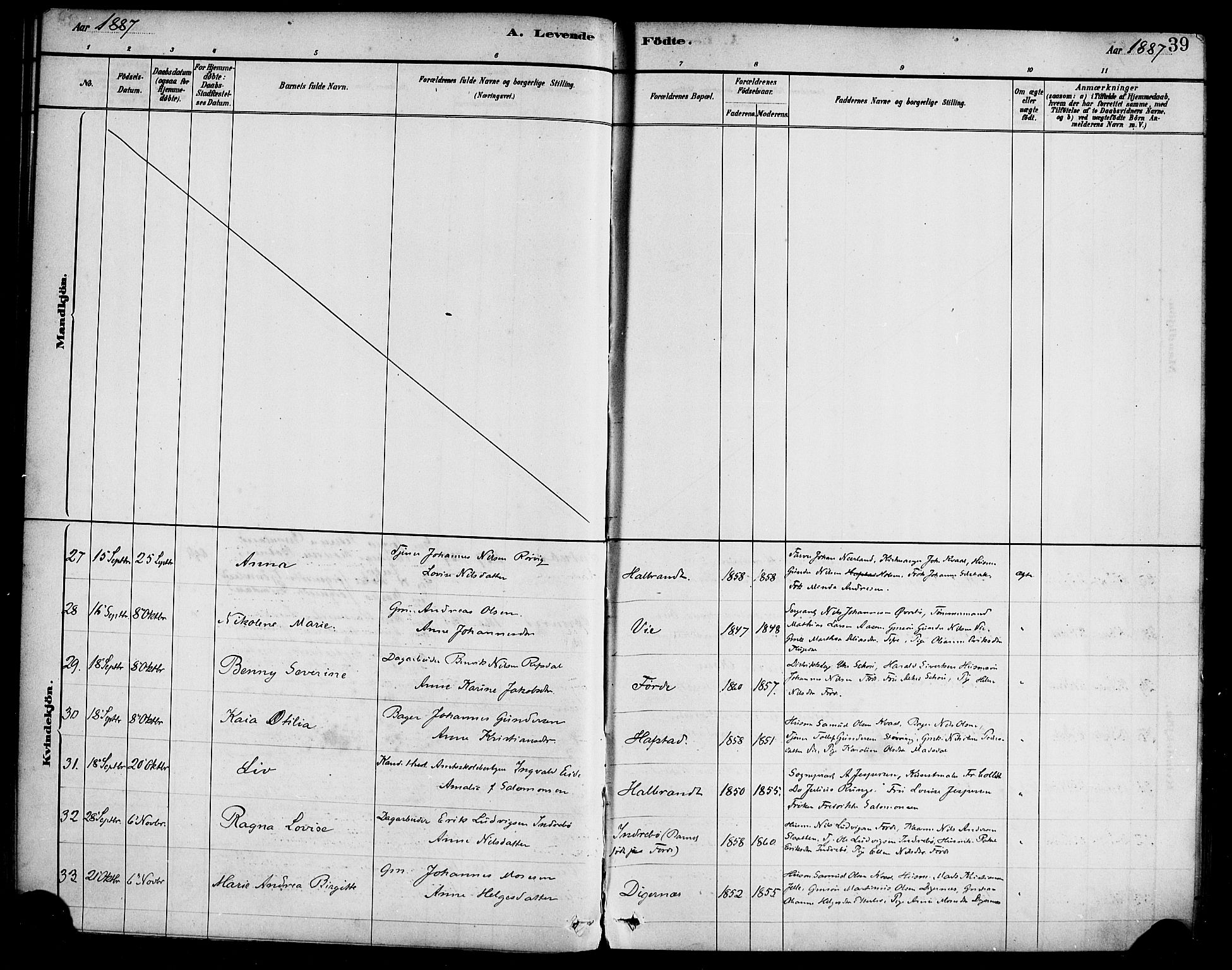 Førde sokneprestembete, AV/SAB-A-79901/H/Haa/Haab/L0001: Parish register (official) no. B 1, 1880-1898, p. 39